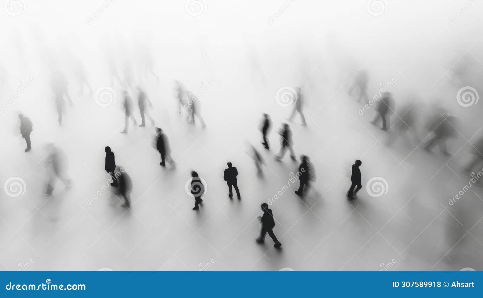 Zenithal View of People Walking in Black and White with Fog. People