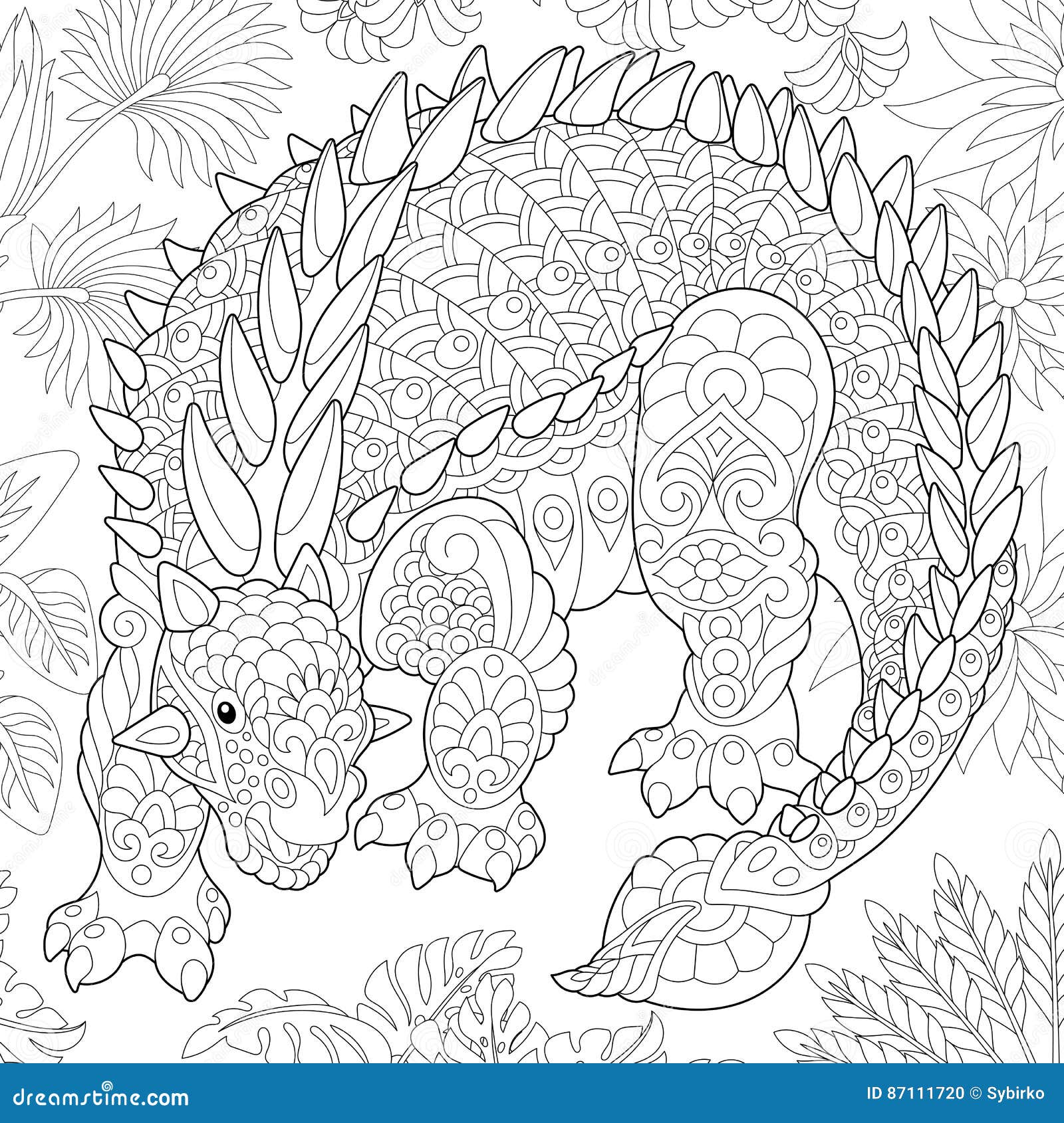 zentangle ankylosaurus dinosaur