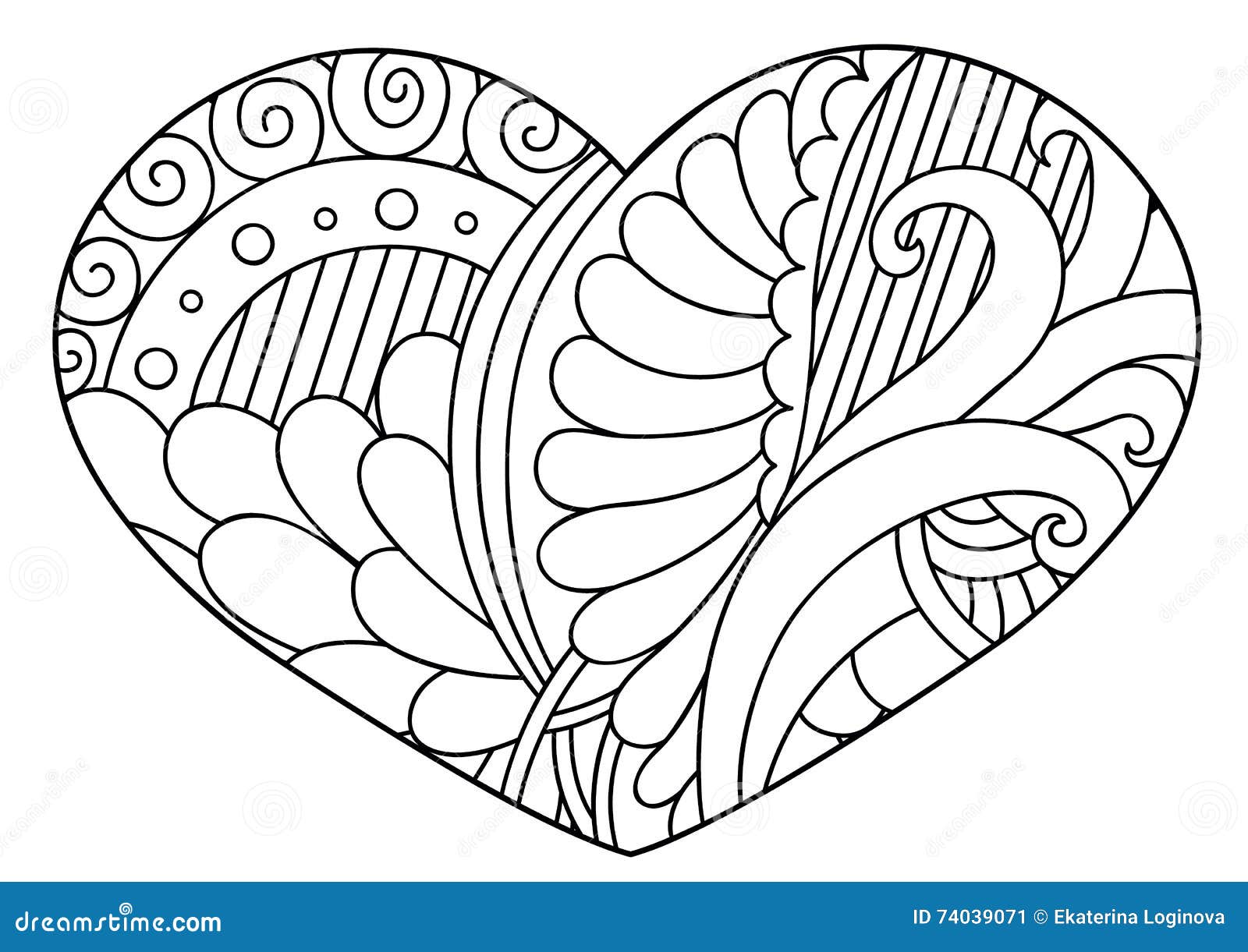 Zentangle Black and White Decorative Heart. Stock Vector Illustration