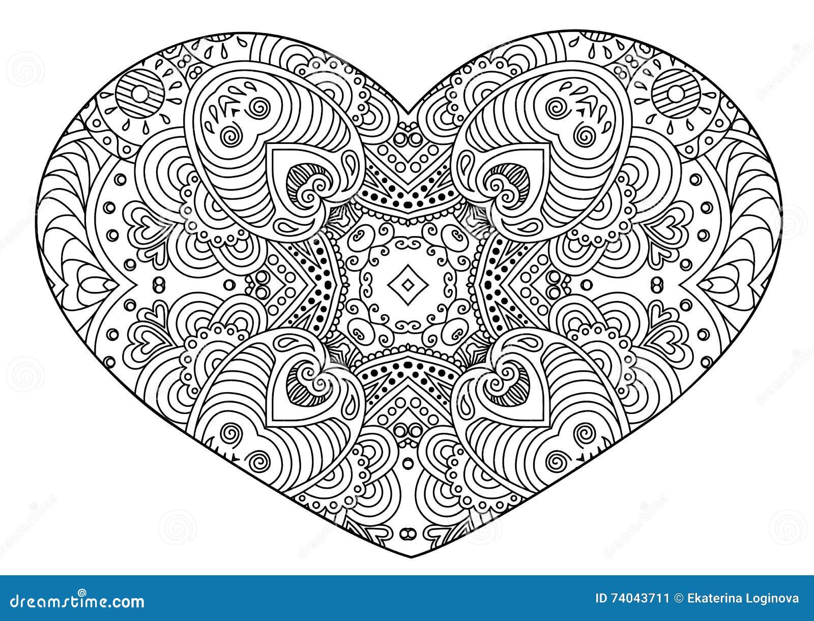 Zentangle Black and White Decorative Heart. Stock Vector Illustration