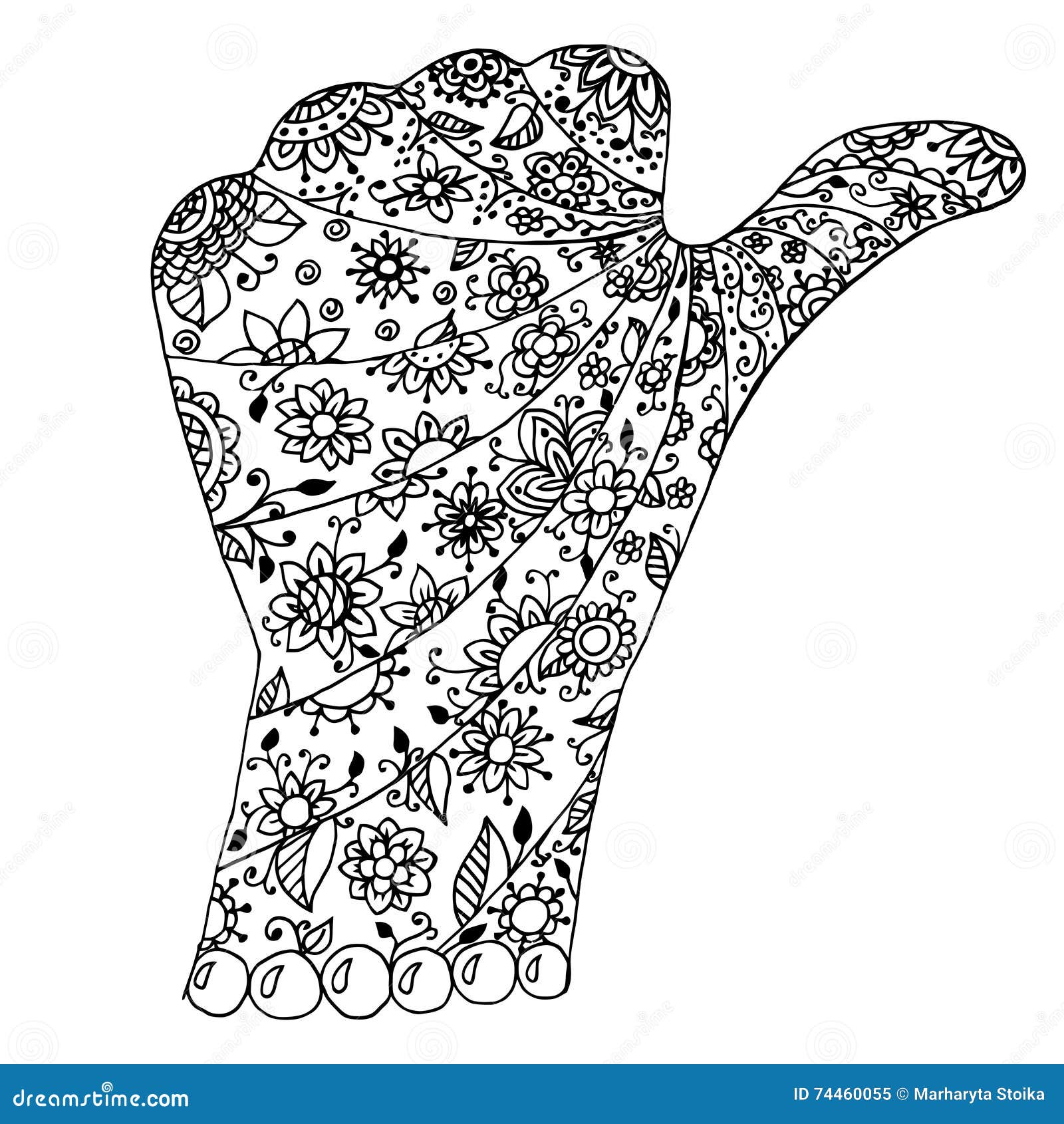 Palm Desenhado À Mão Humana Zentangle Preto Adulto Livro De