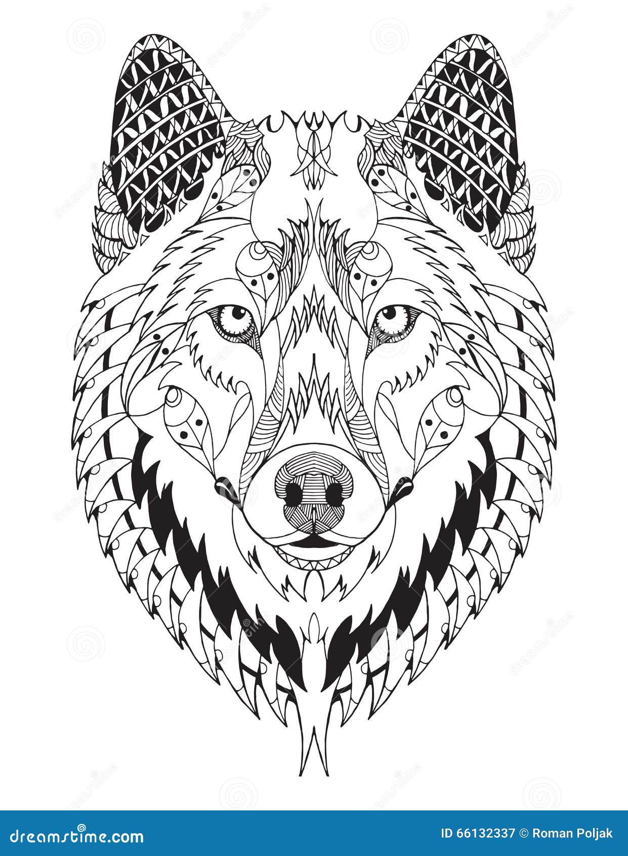 Zentangle de tªte de loup gris stylisé