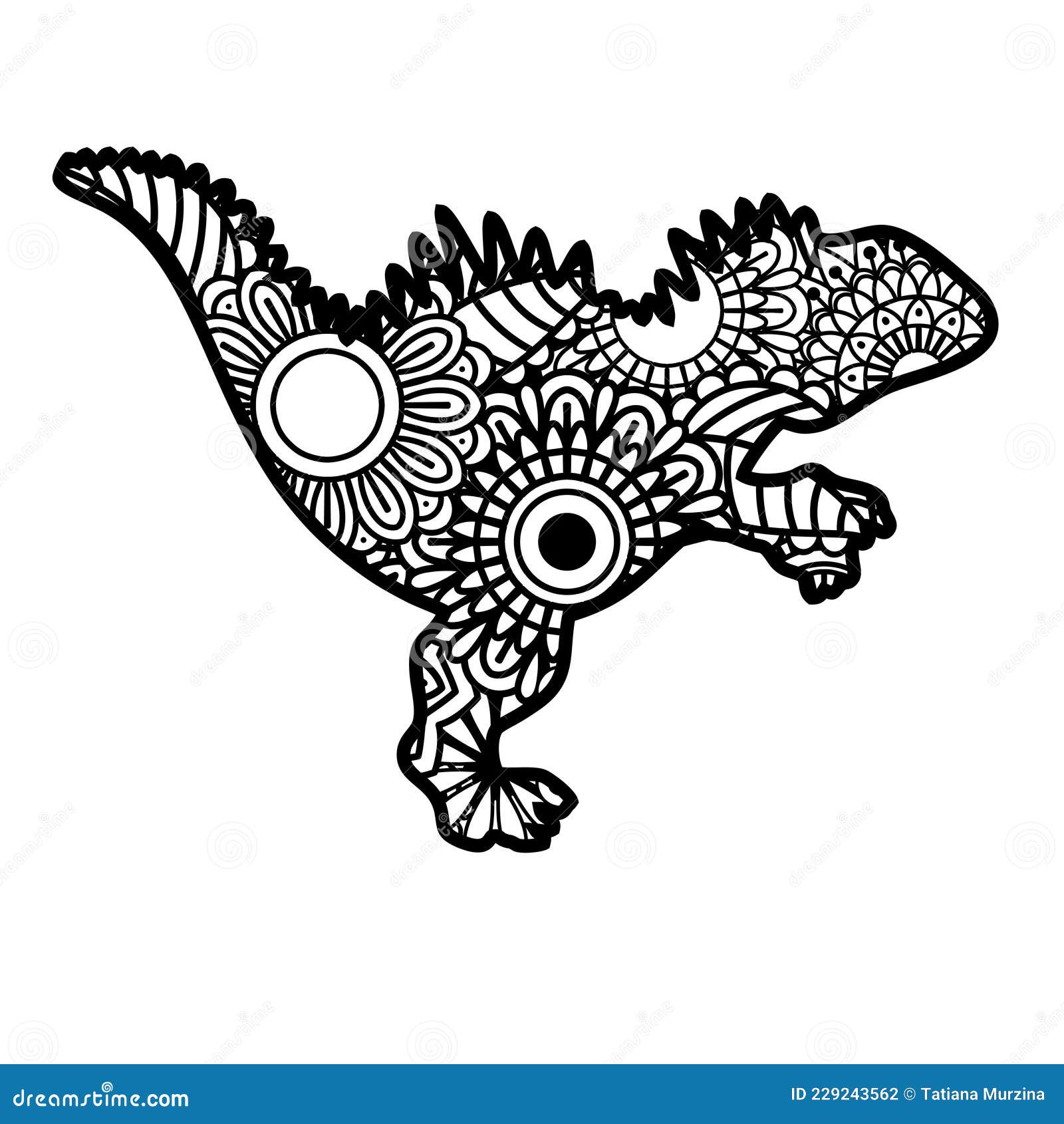 Zentangle Dinosaur Isolated on White Background. Stock Vector