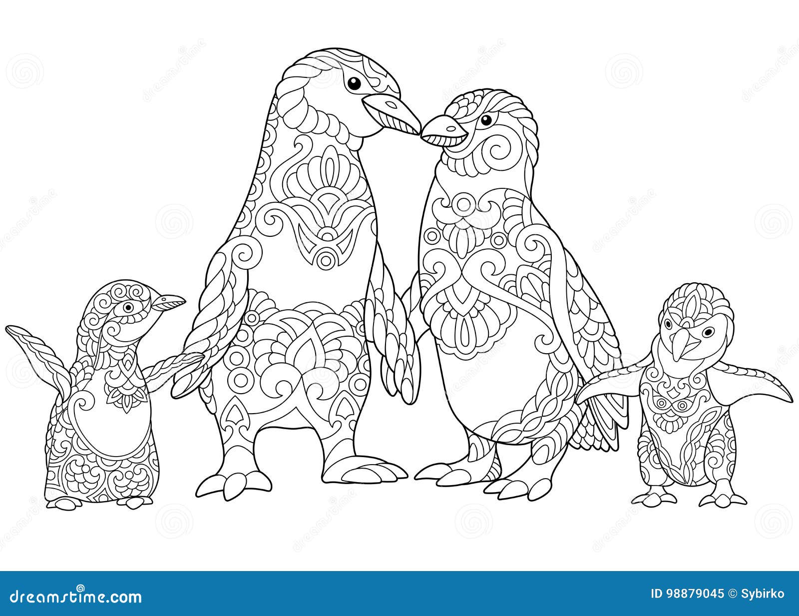 Zentangle Estilizó La Familia De Los Pingüinos Ilustración Del