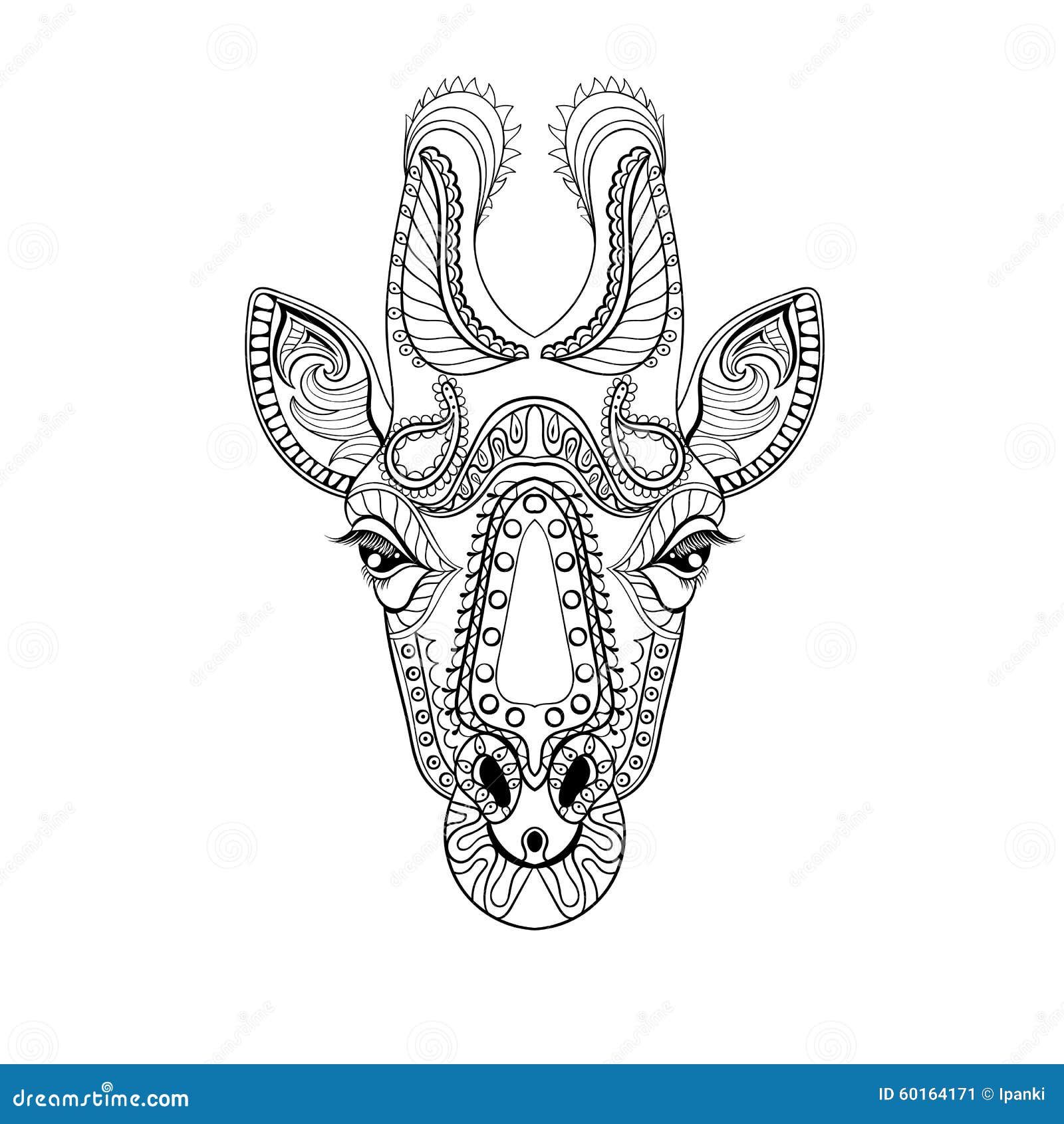 Zentangle Giraffe head totem for adult anti stress Coloring Page