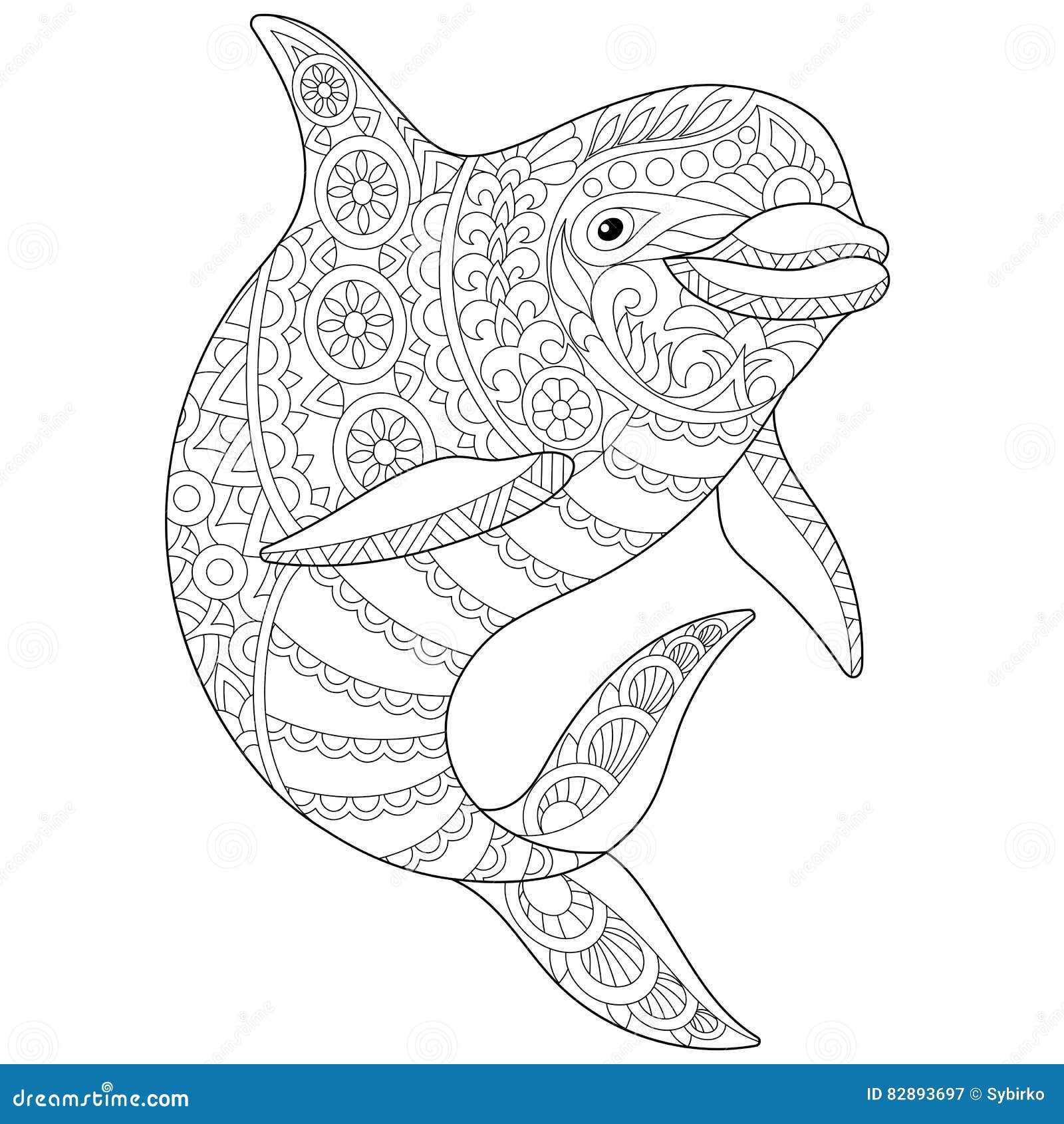 Zentangle ha stilizzato il delfino Fotografia Stock Libera da Diritti