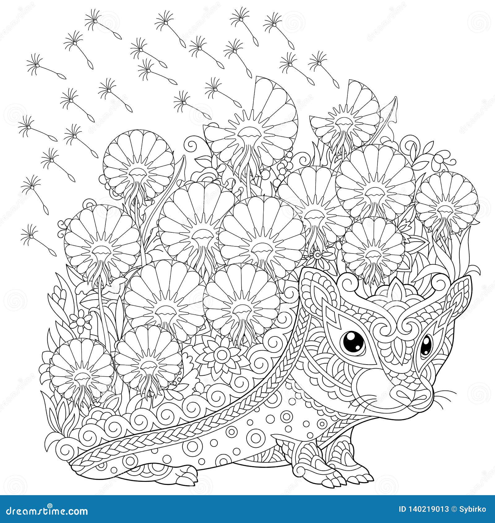 Zentangle Hedgehog and Spring Flowers Coloring Page Stock Vector ...