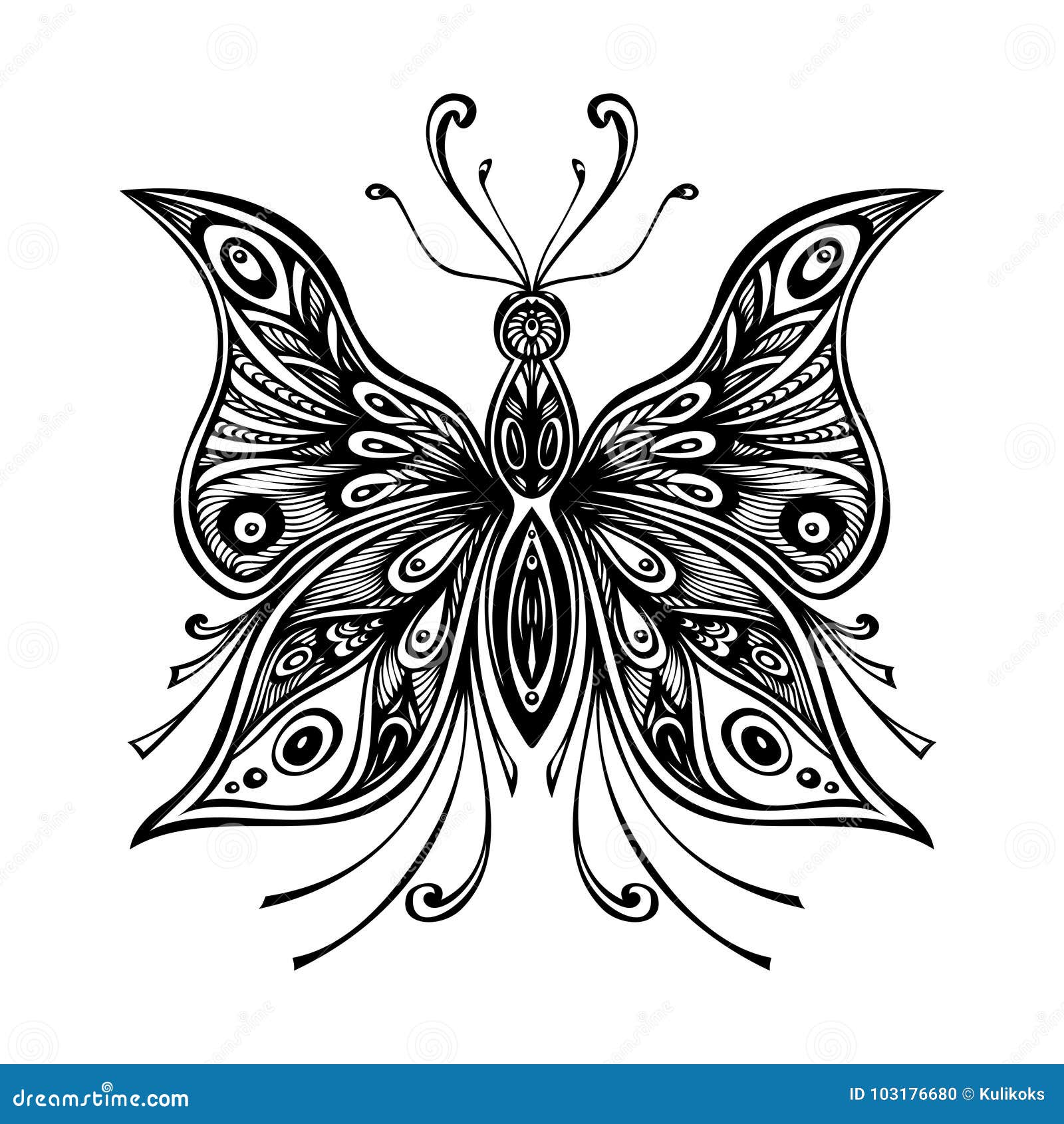 Zentangle Lace Butterfly for Tattoo or Coloring Page Stock Vector ...