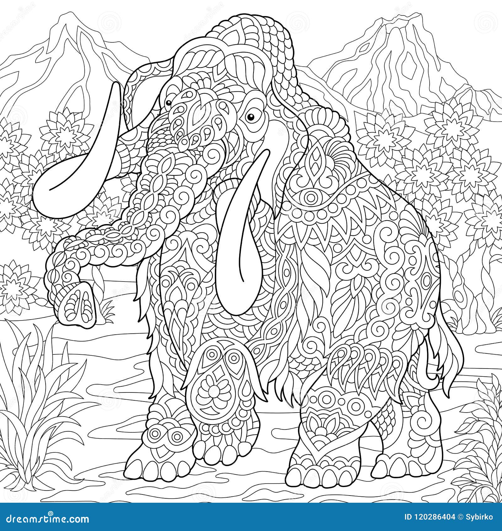 Download Zentangle mammoth elephant stock vector. Illustration of extinct - 120286404