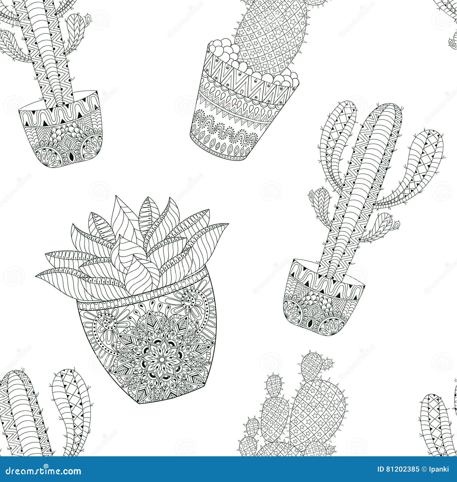 Zentangle Mexican Cactus Seamless Pattern, Vector Illustration ...