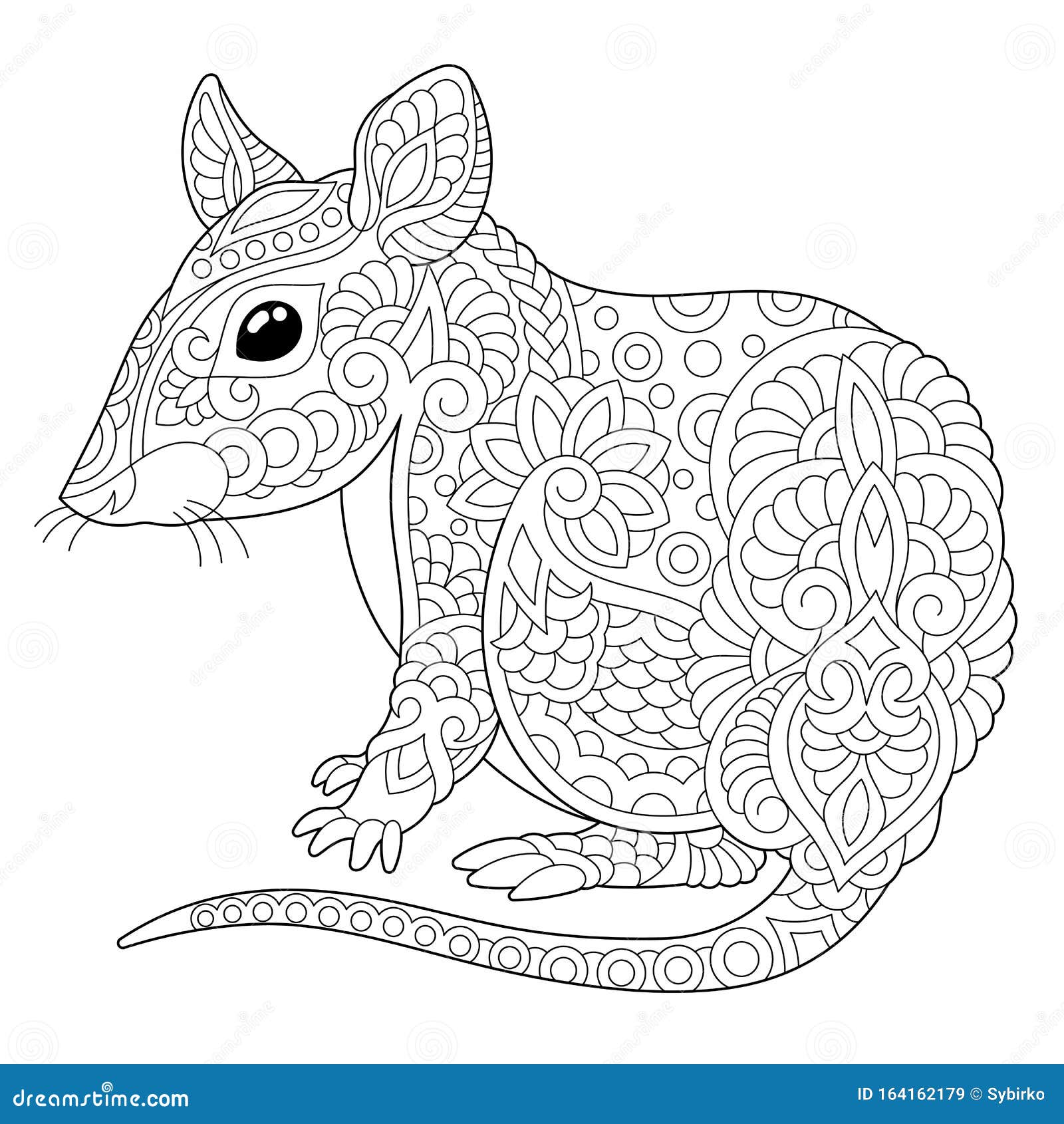 Zentangle Mouse or Rat Coloring Page Stock Vector - Illustration of