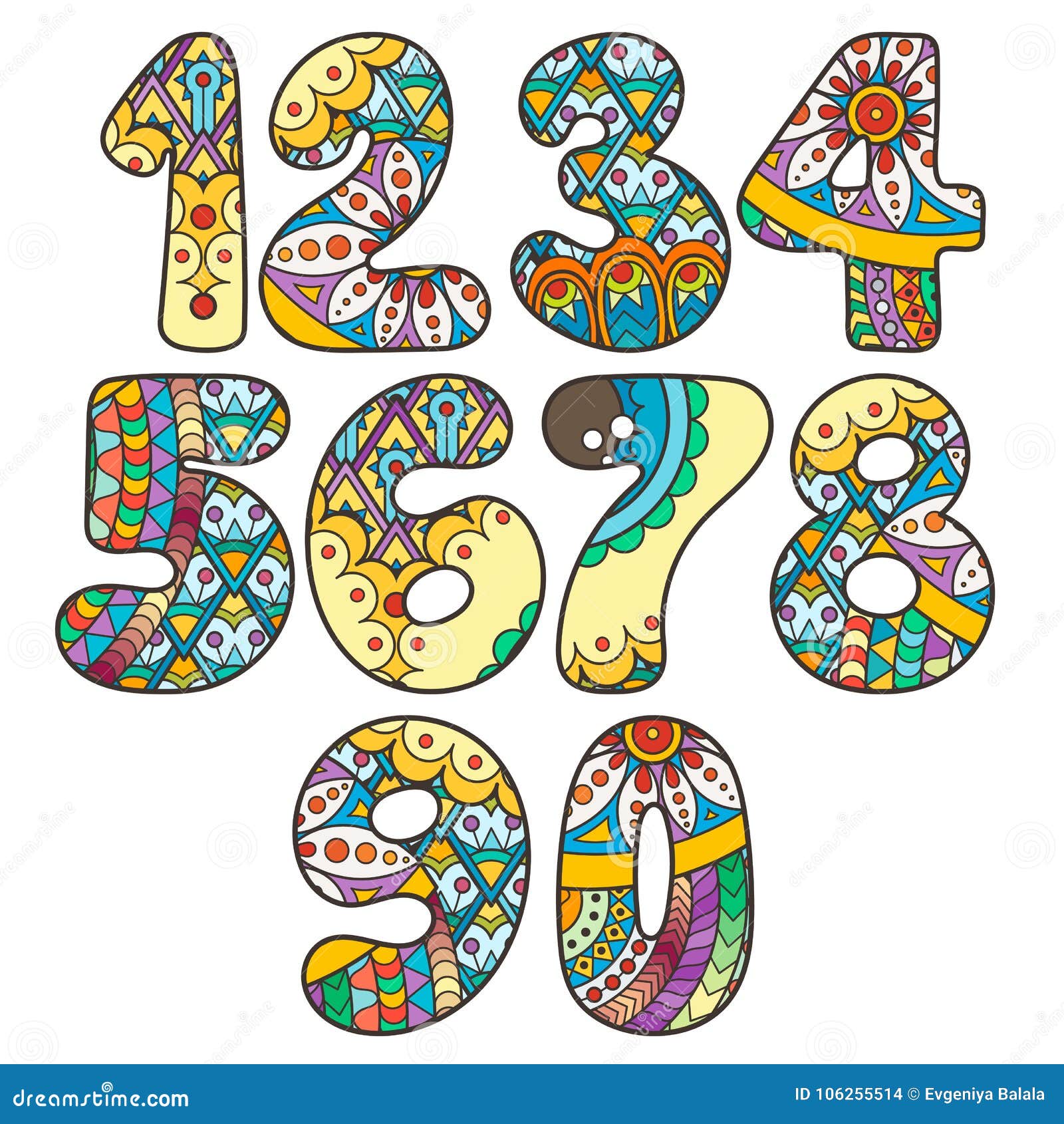 Zentangle Numbers Set. Collection Of Doodle Numbers With Zentangle ...