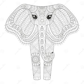 Zentangle Ornamental Elephant for Adult Coloring Pages, Hand Drawn ...