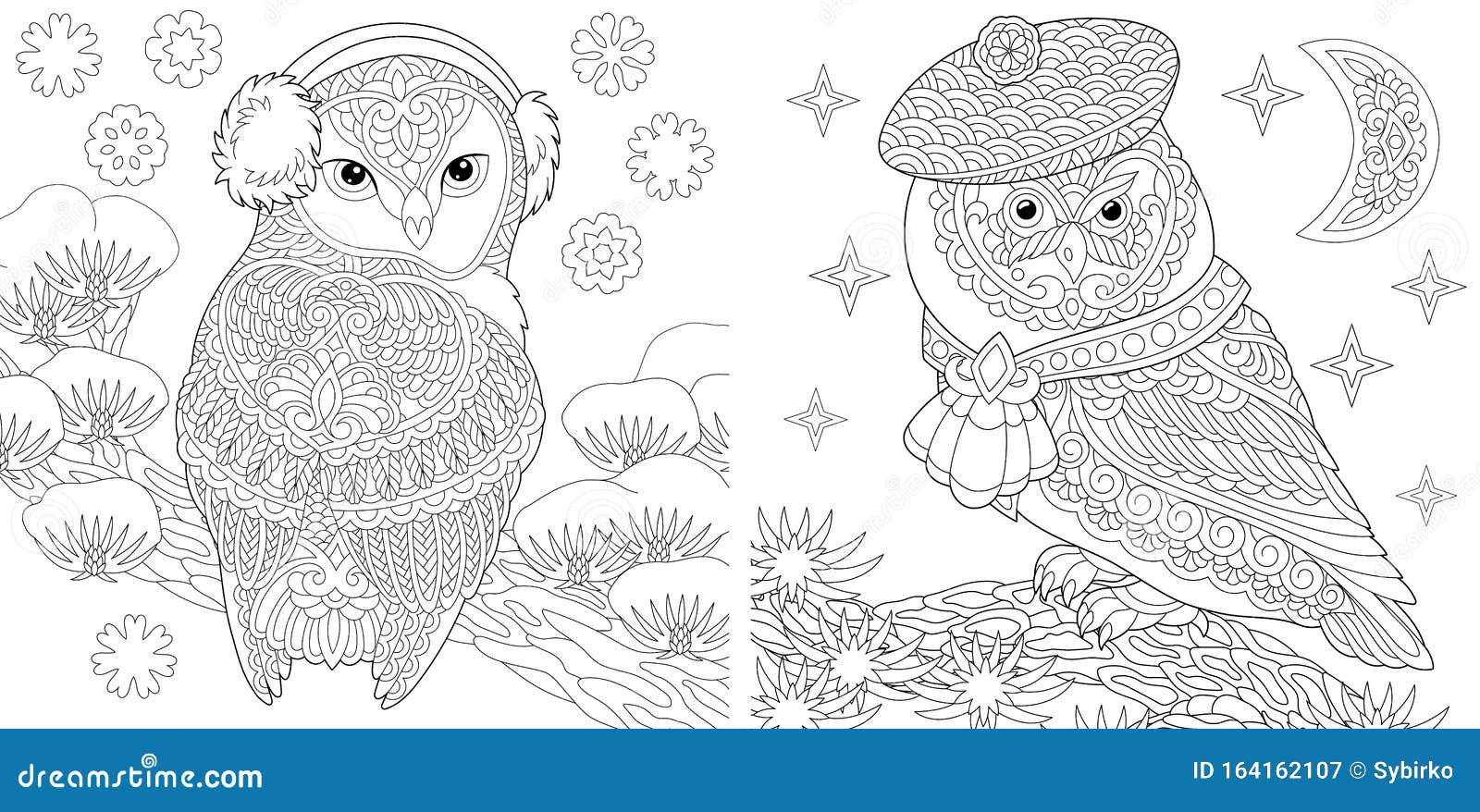 Zentangle Owls Coloring Pages Stock Vector - Illustration of design