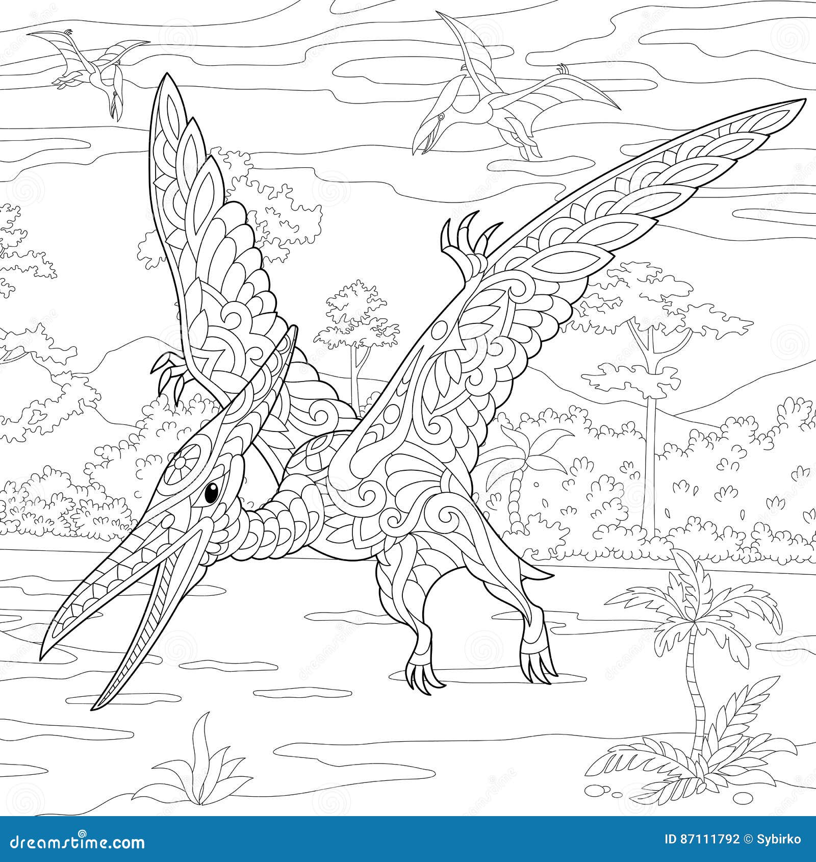 Dinosaur pterodactyloidea coloring page Royalty Free Vector