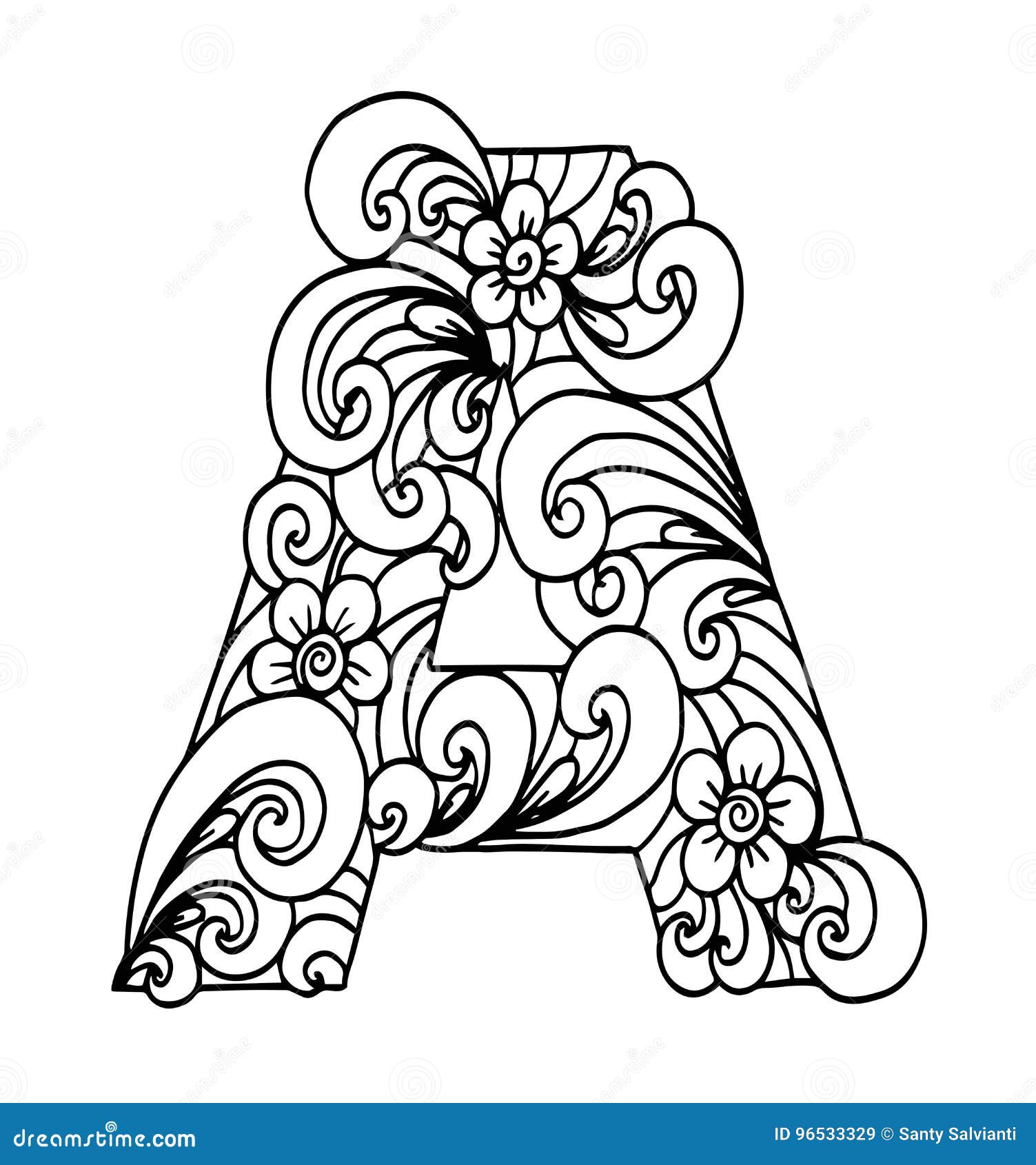 Zentangle Stylized Alphabet Letter A In Doodle Style Stock Vector