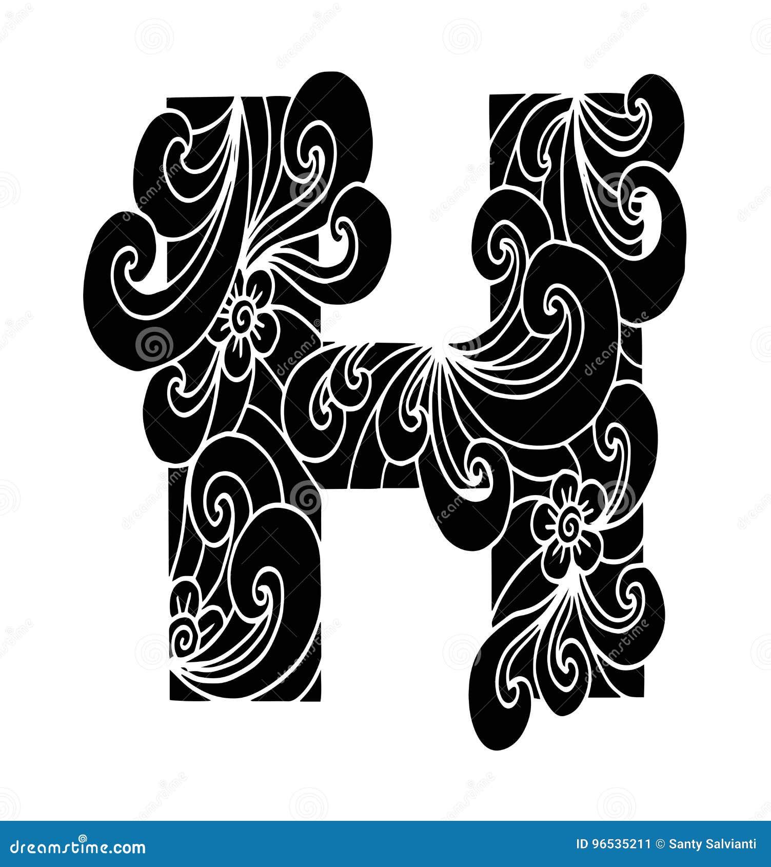 Zentangle Stylized Alphabet Letter H In Doodle Style Stock