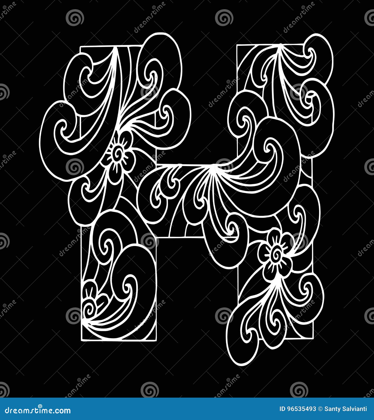 Zentangle Stylized Alphabet Letter H In Doodle Style Stock Vector