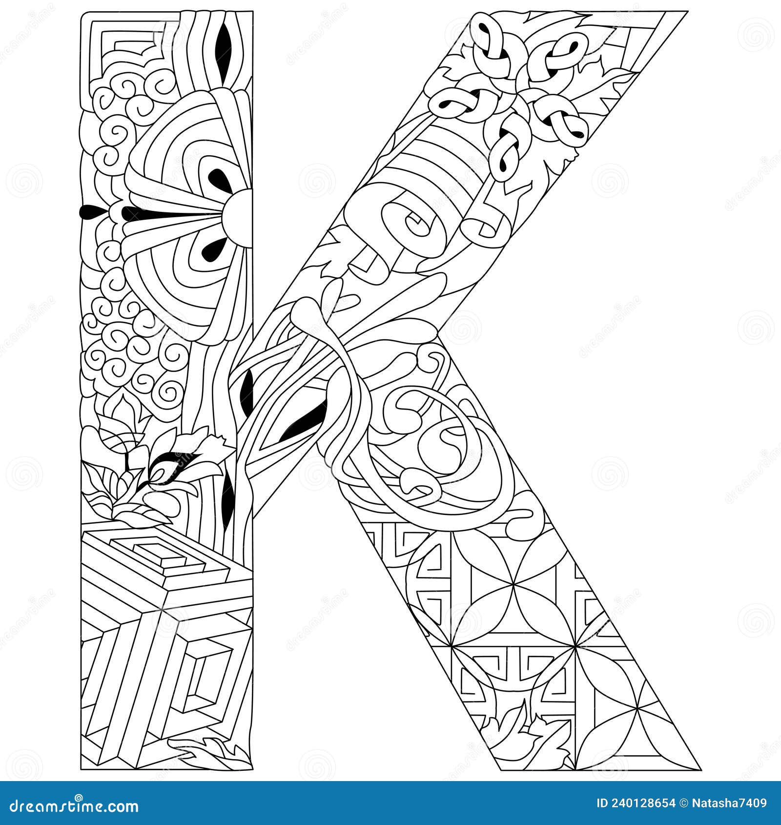 Letter K Monogram for Coloring, Engraving Design. Vector Illustration ...