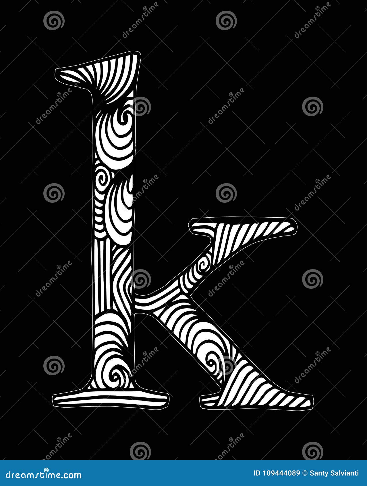 Zentangle Stylized Alphabet. Letter K in Doodle Style Stock ...