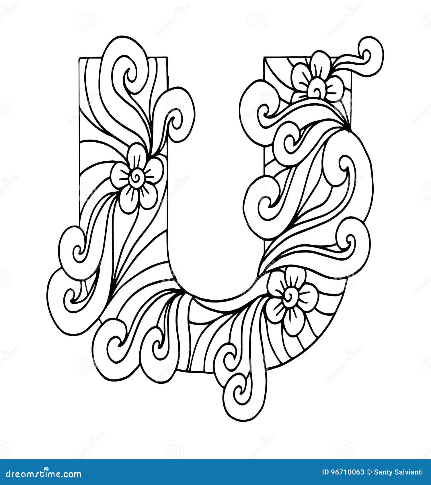 Zentangle Stylized Alphabet. Letter U In Doodle Style  