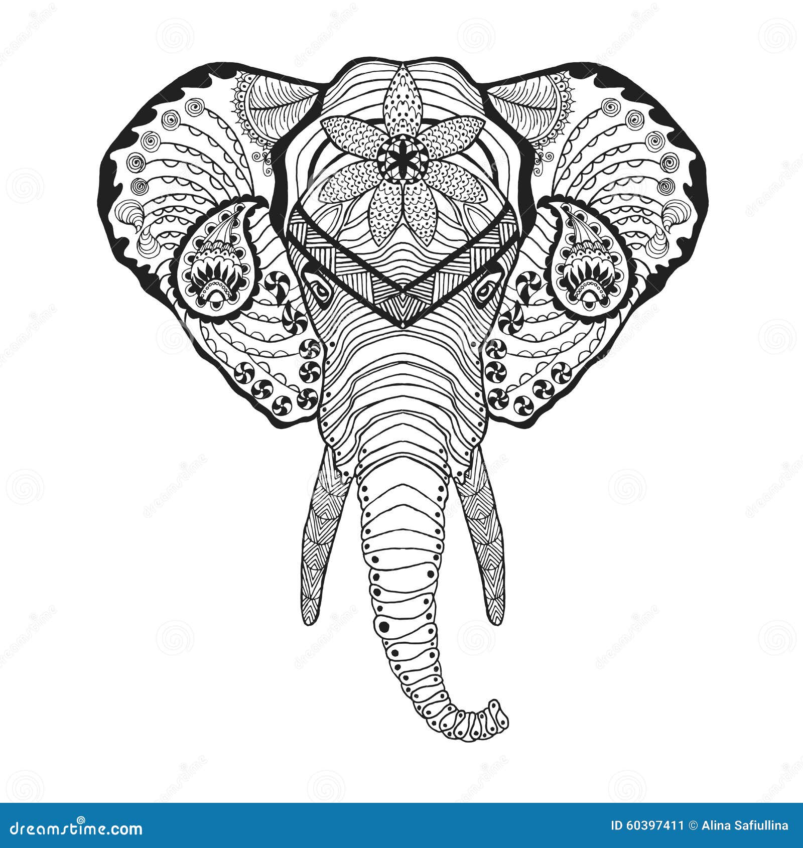 zentangle stylized elphant head sketch for tattoo or t shirt stock