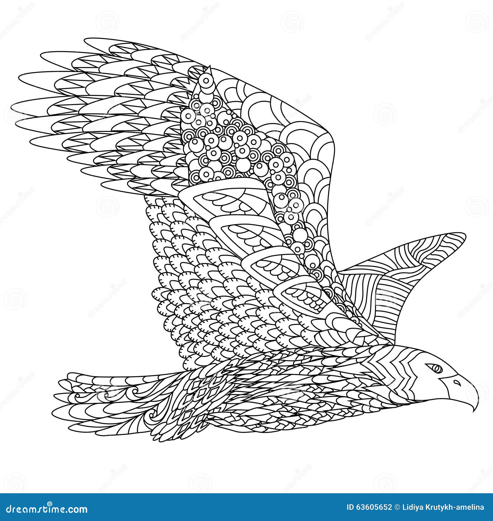 Download Zentangle Stylized Flying Eagle. Hand Drawn Doodle Stock ...