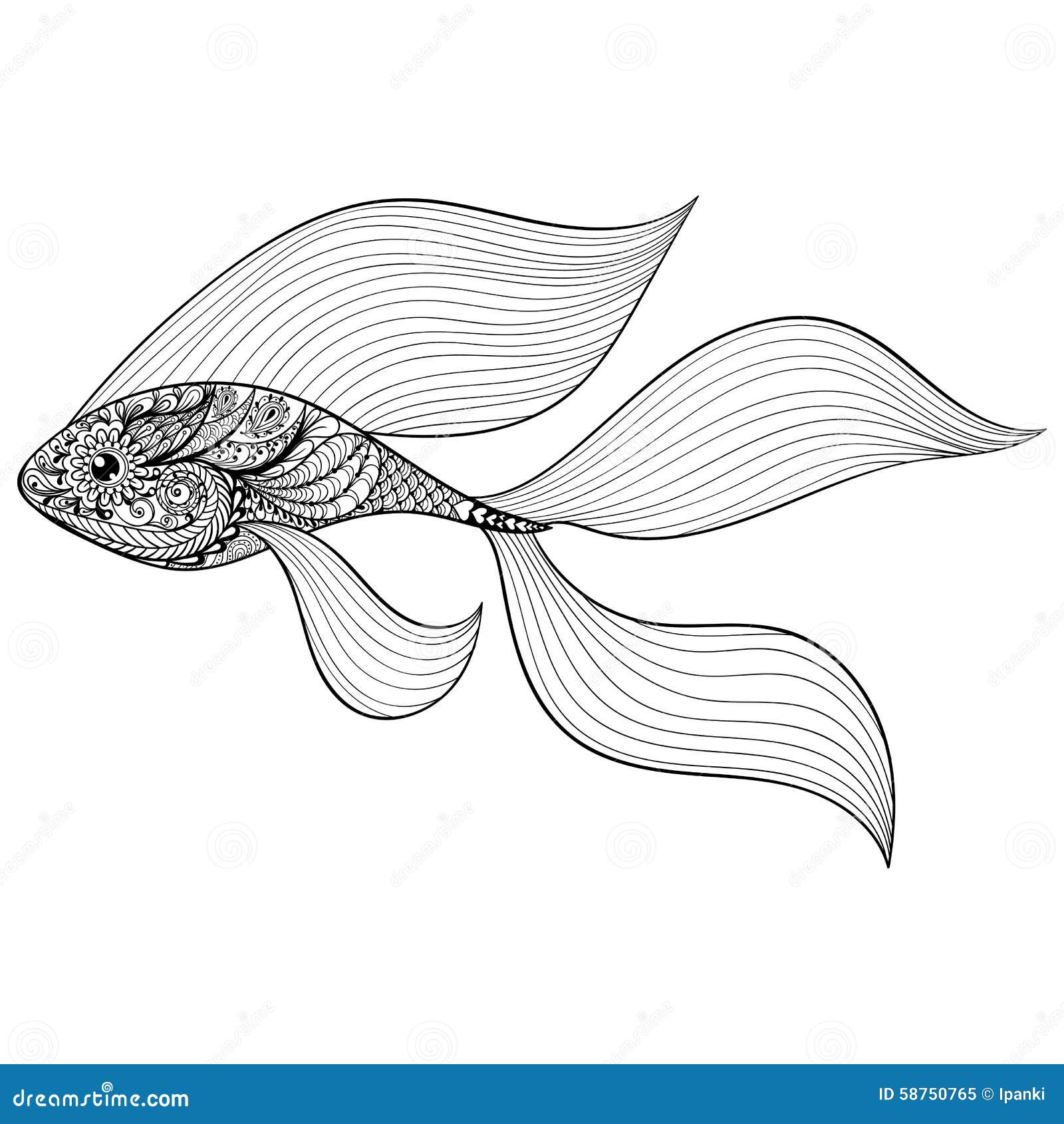 Zentangle Stylized Gold Fish. Hand Drawn Patterned Vector 