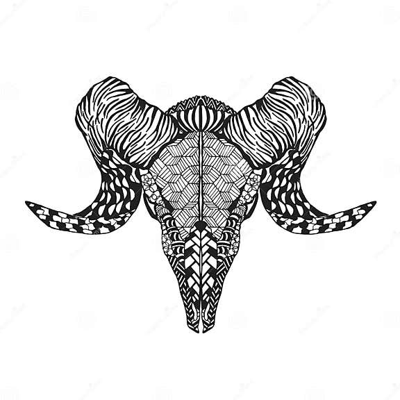 Zentangle Stylized Mutton Sheep Skull for Tattoo T-shirt. Stock Vector ...