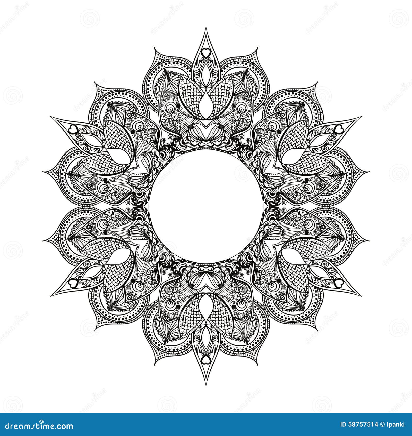 Zentangle Stylized Round Indian Arabic Mandala Hand 