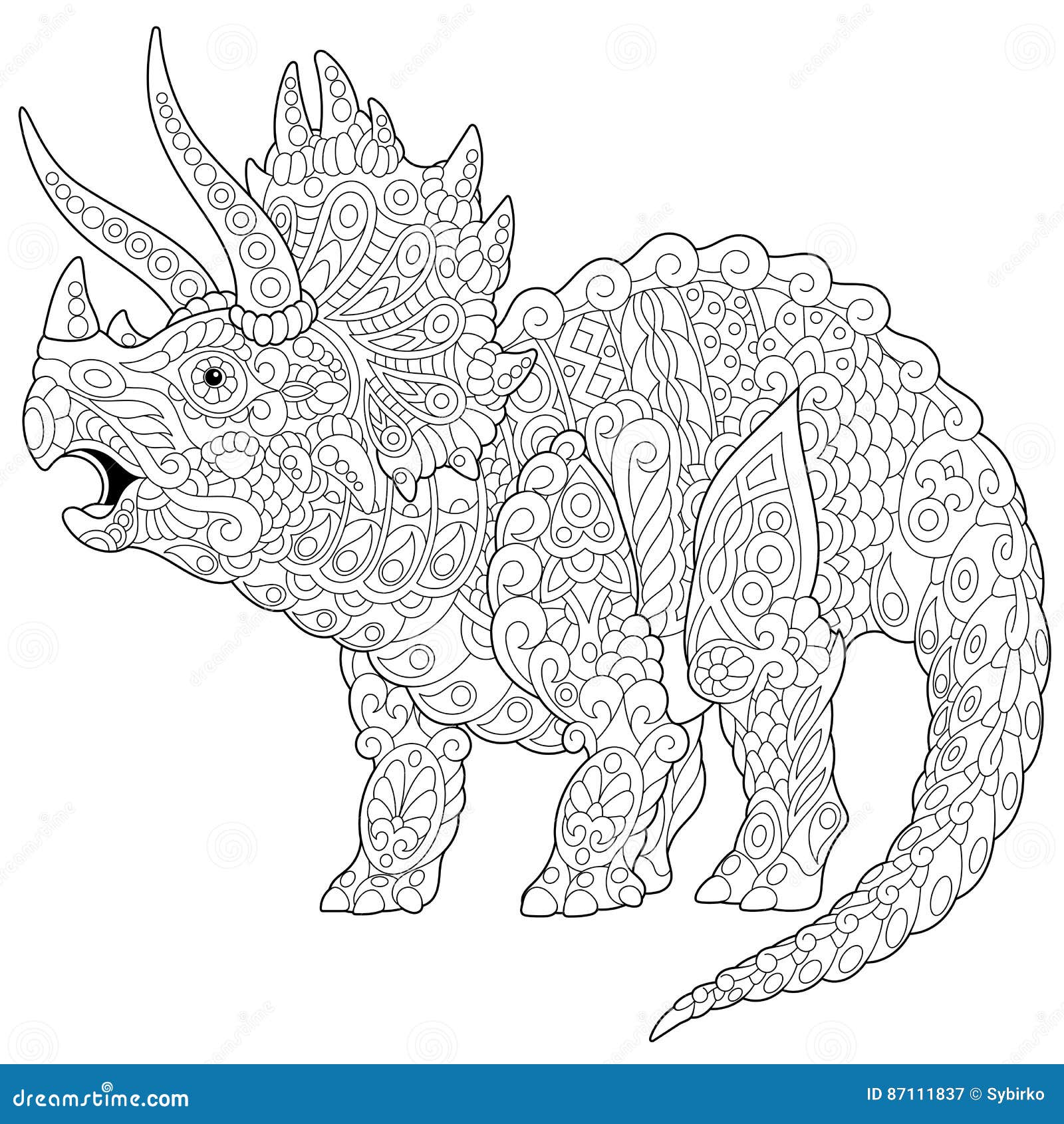 Zentangle-Triceratopsdinosaurier Vektor Abbildung - Illustration von