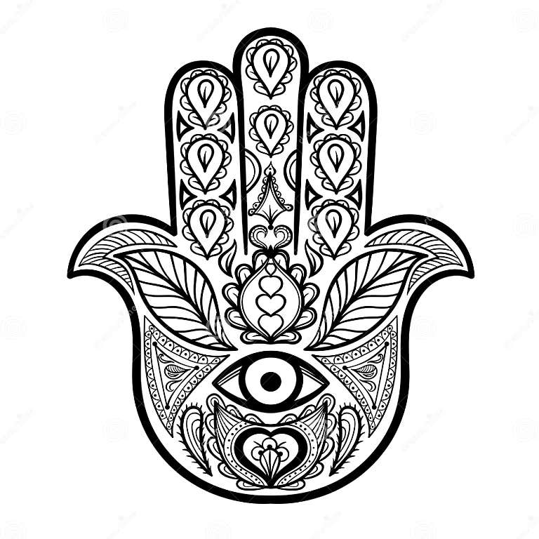 Zentangle Vector Hamsa Hand for Adult Anti Stress Coloring Pages Stock ...