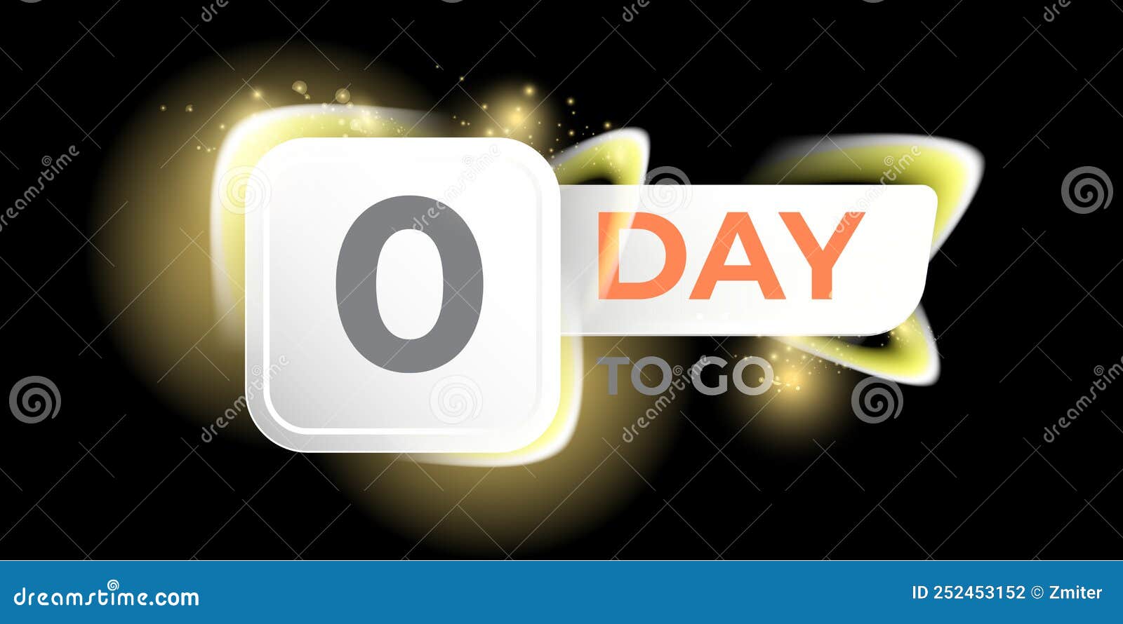 Zero Days To Go Countdown Modern Black Horizontal Banner Design Template with Shiny Lights. 0