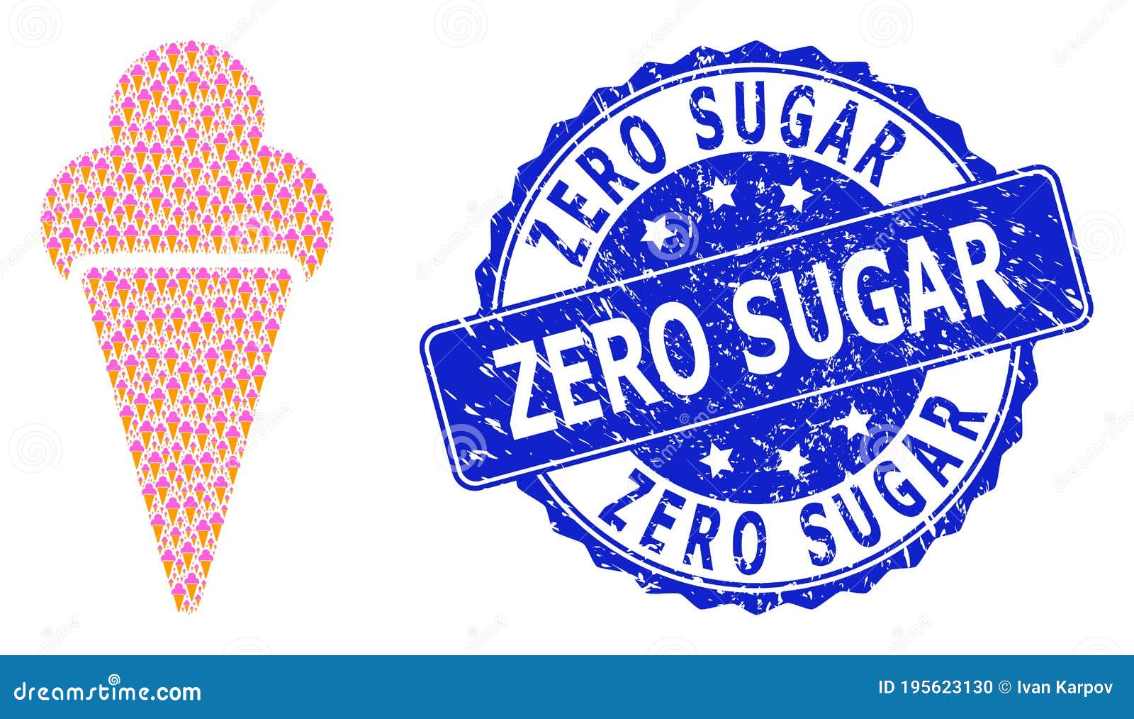 textured zero sugar round seal and fractal icecream icon collage