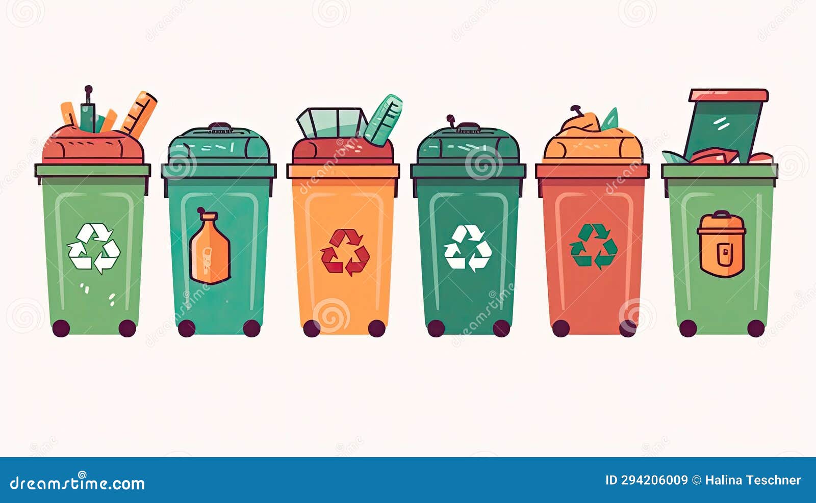 Zero Waste Concept, Trash in Recycling Container, Illustration of Waste
