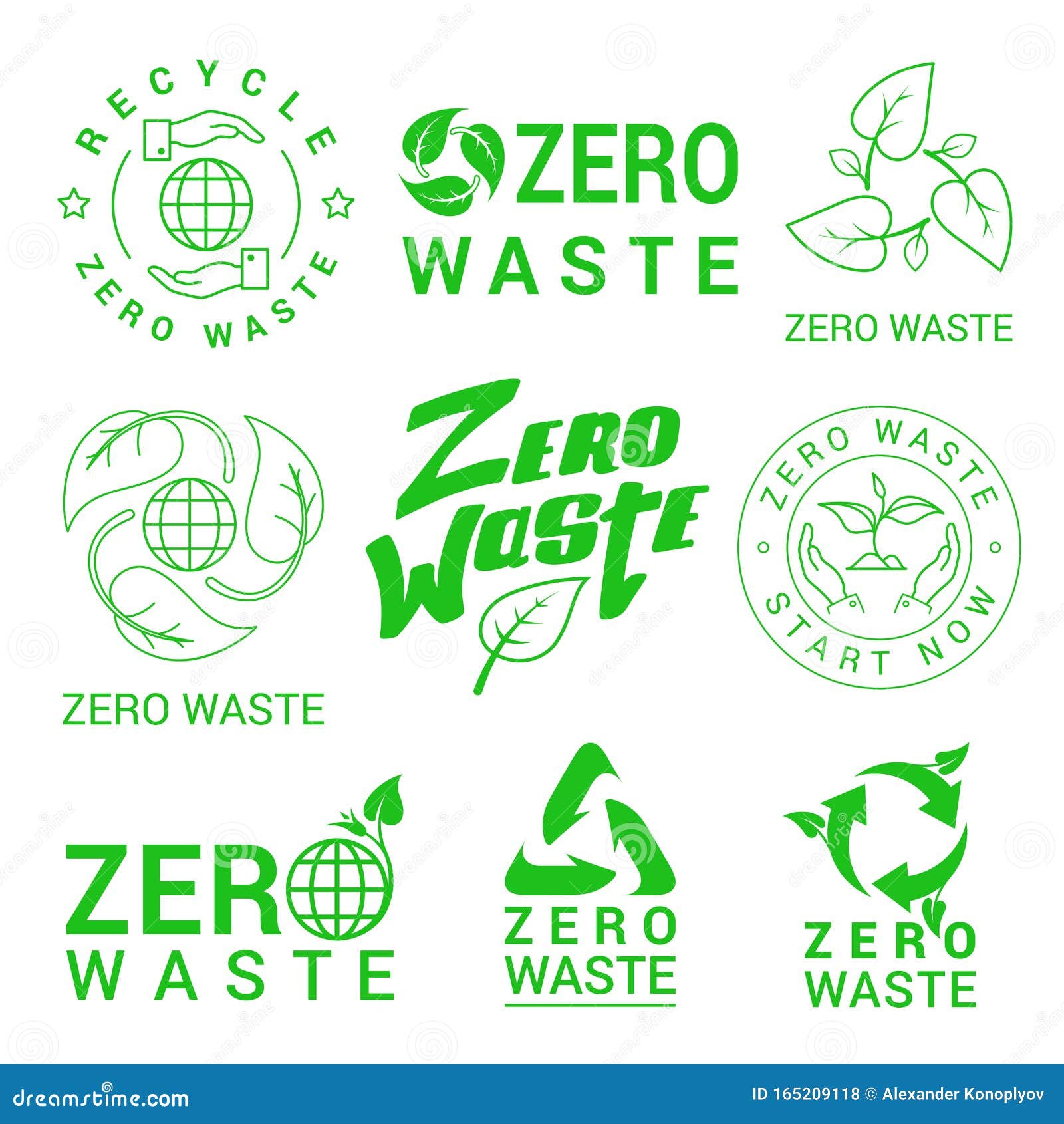 Zero Waste Green Signs Vector Illustrations Set Stock Vector ...