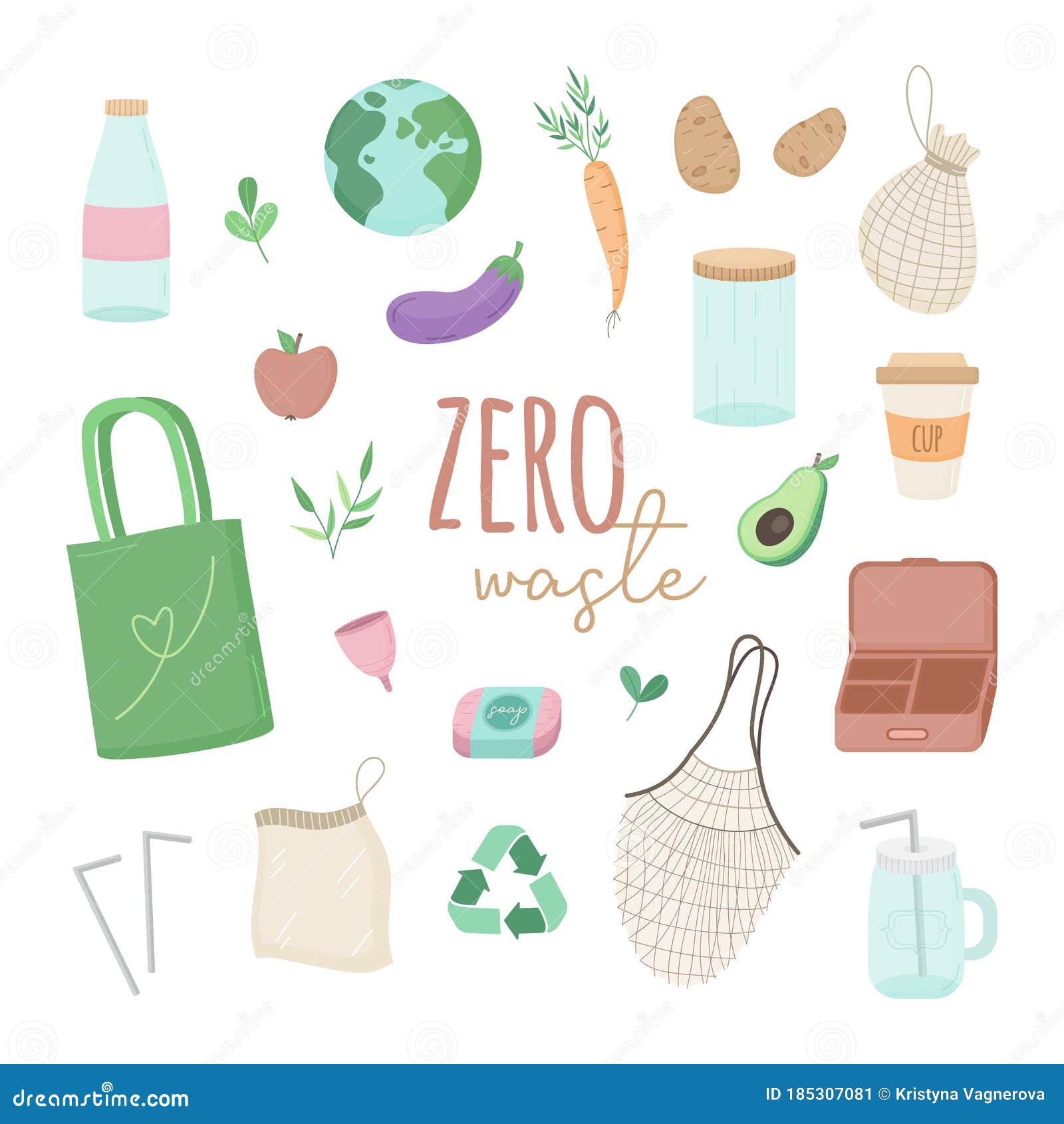 Zero Waste Icon Vector Illustration Graphic Set Stock Vector