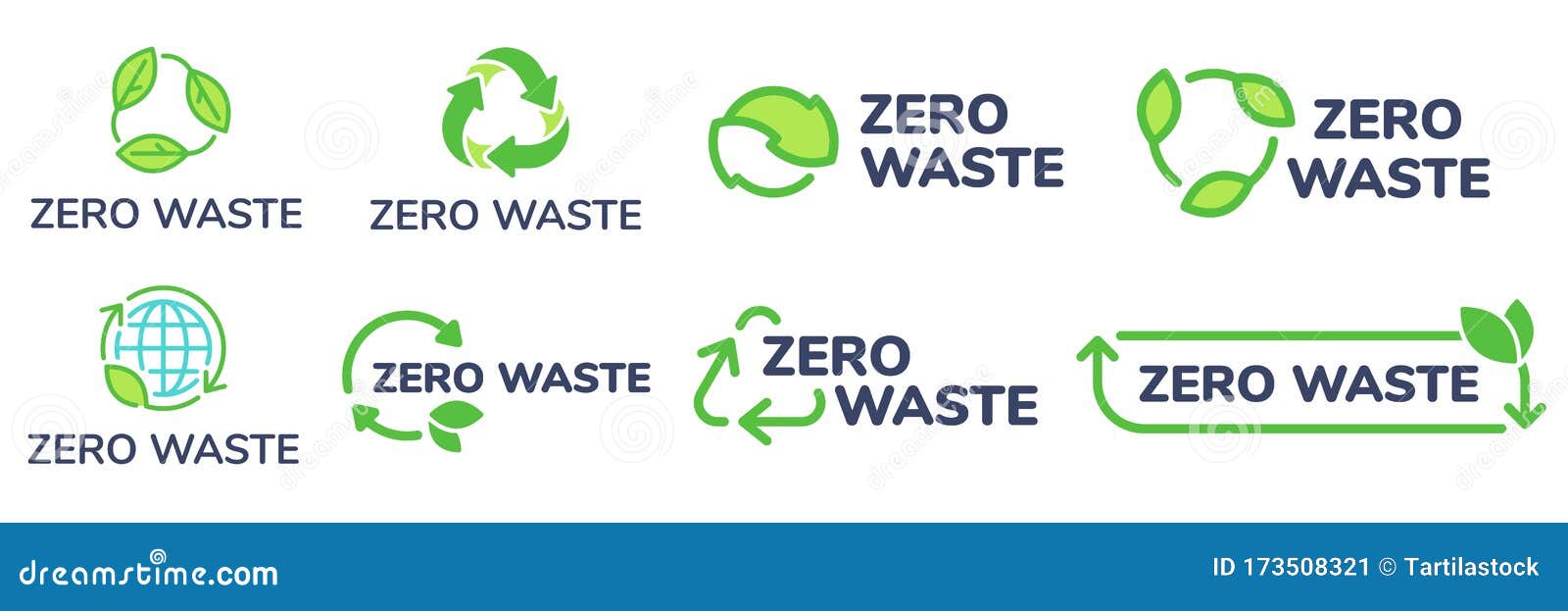 zero waste labels. green eco friendly label, reduce wastes and recycle icon with plant leaves  set