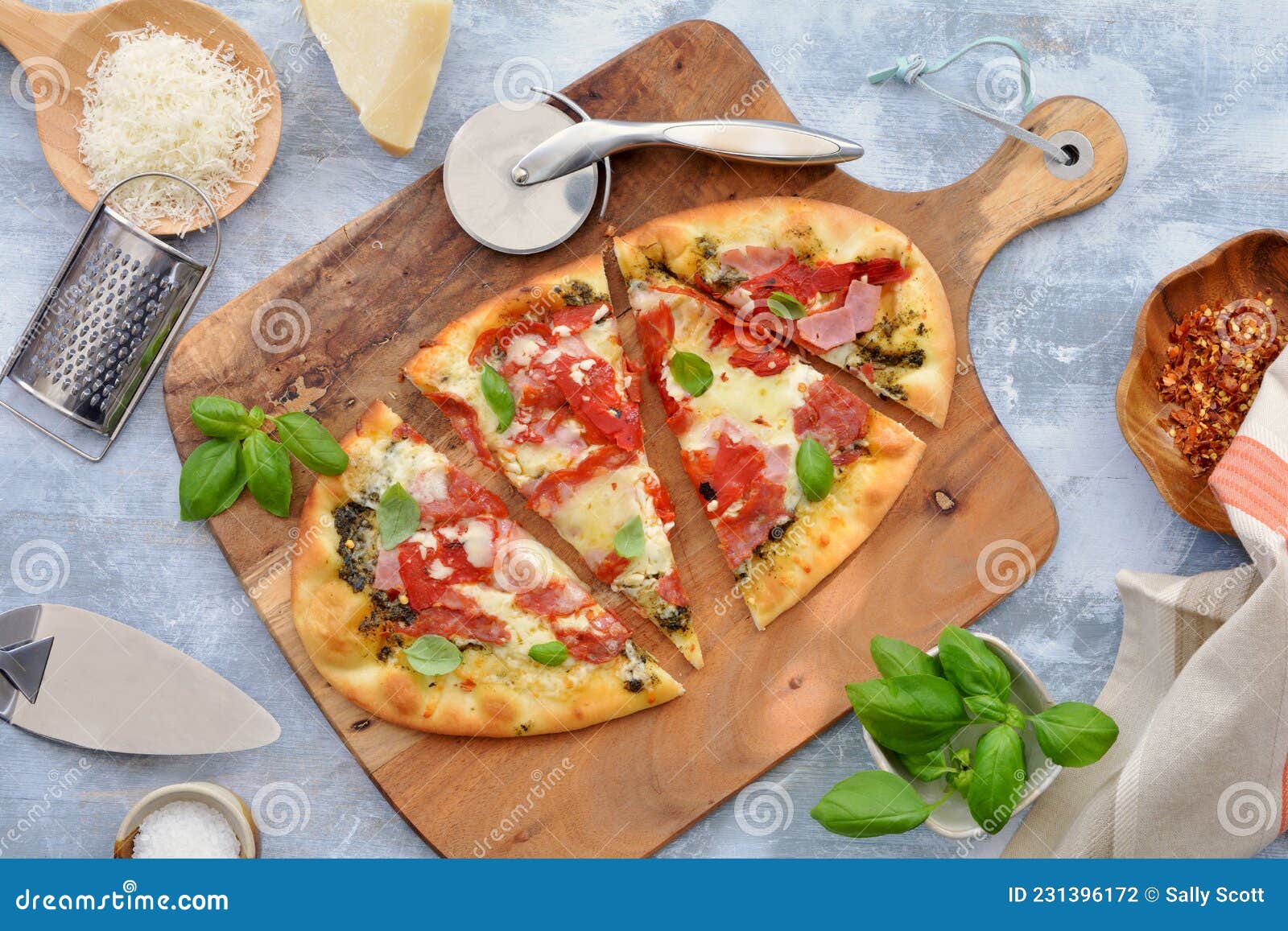 zesty italian pizza flat lay