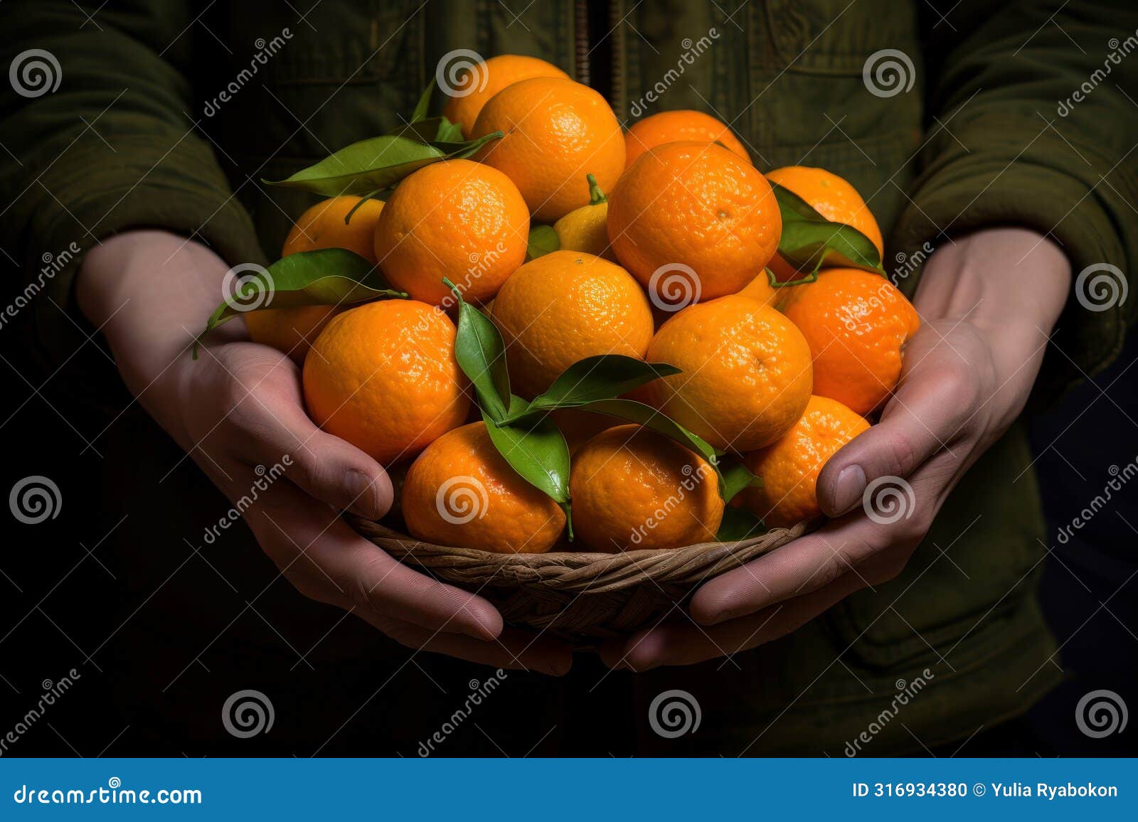 zesty mandarin fruits hands. generate ai