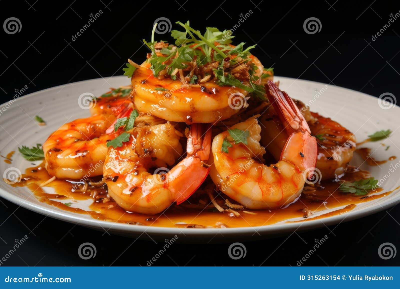 zesty shrimp spicy sauce dish. generate ai