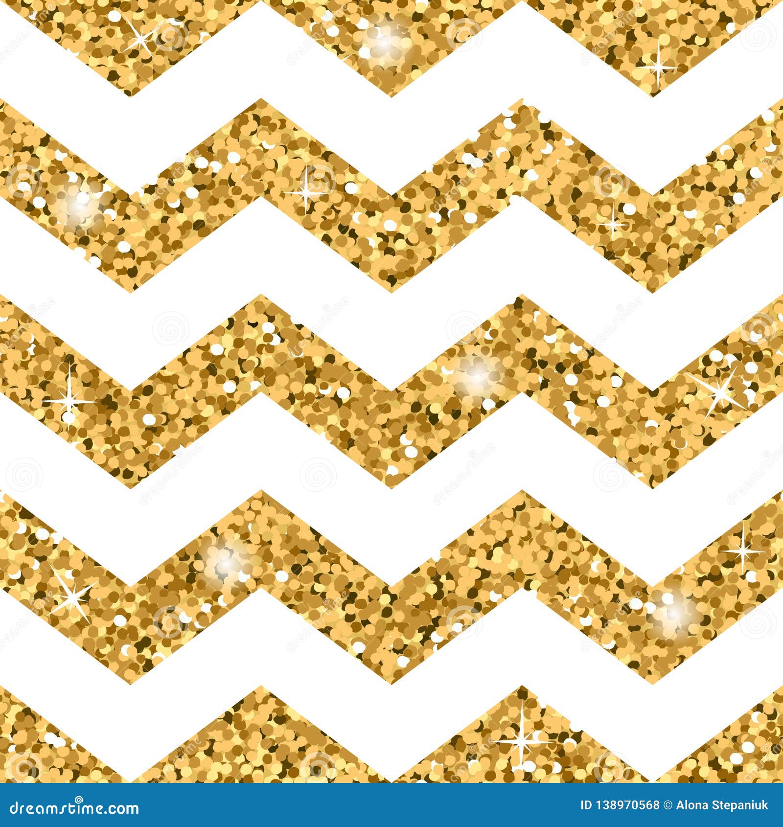 Zigzag Seamless Pattern Gold Glitter And White Template Stock Vector
