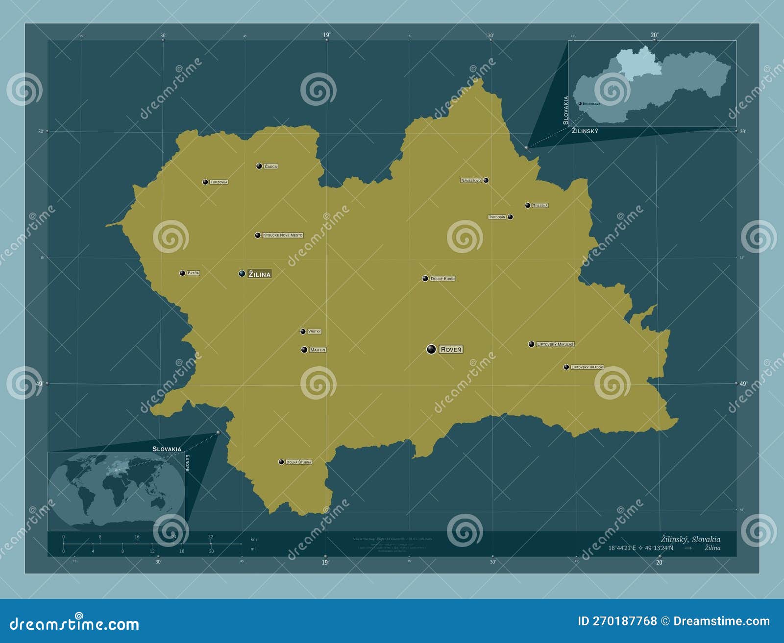 Zilinsky Slovakia Solid Labelled Points Of Cities Stock Illustration