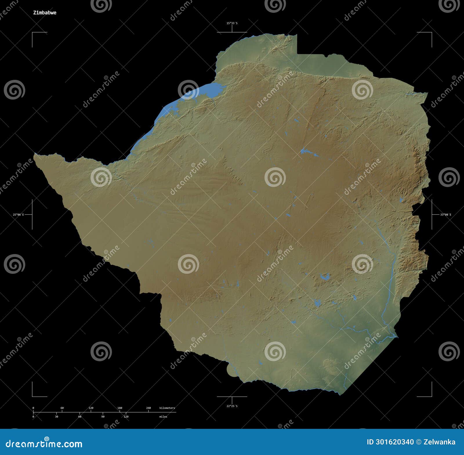 zimbabwe  on black. physical