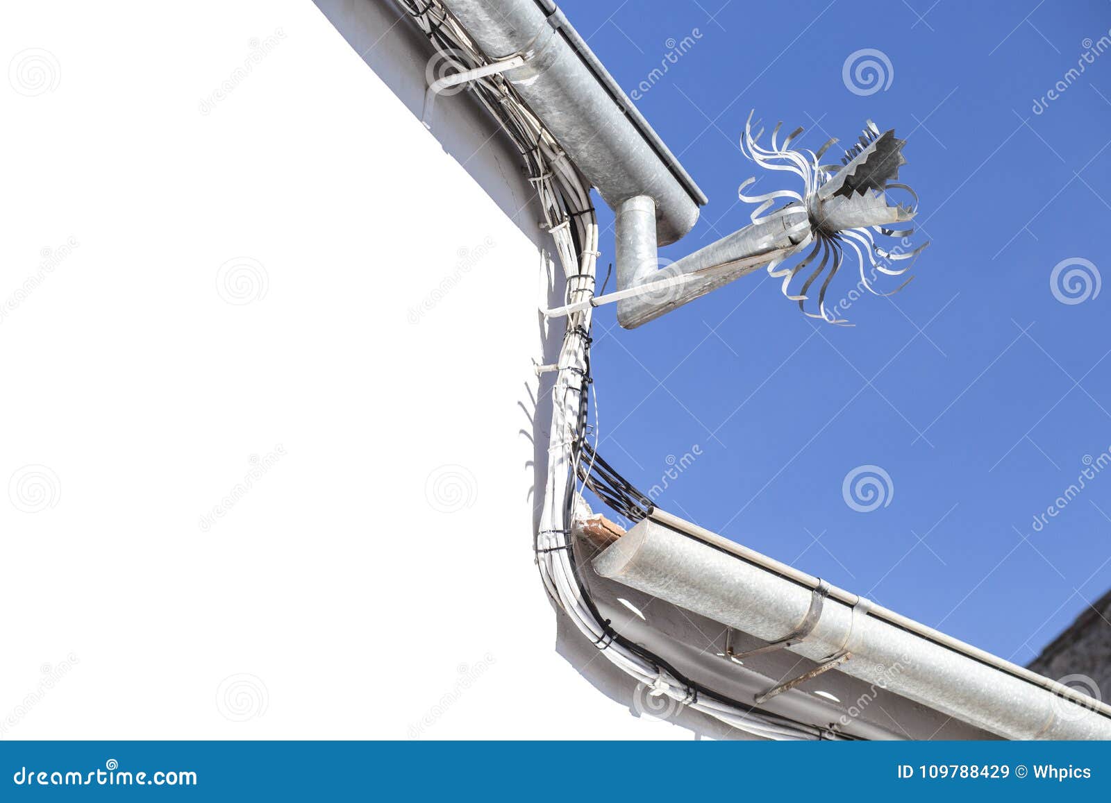 Zinc Gutter Drainage System Dragonshaped Over Blue Sky Stock Image
