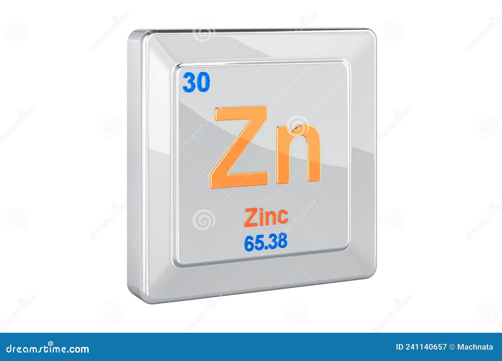 Zinc Zn, Chemical Element Sign. 3D Rendering Stock Illustration