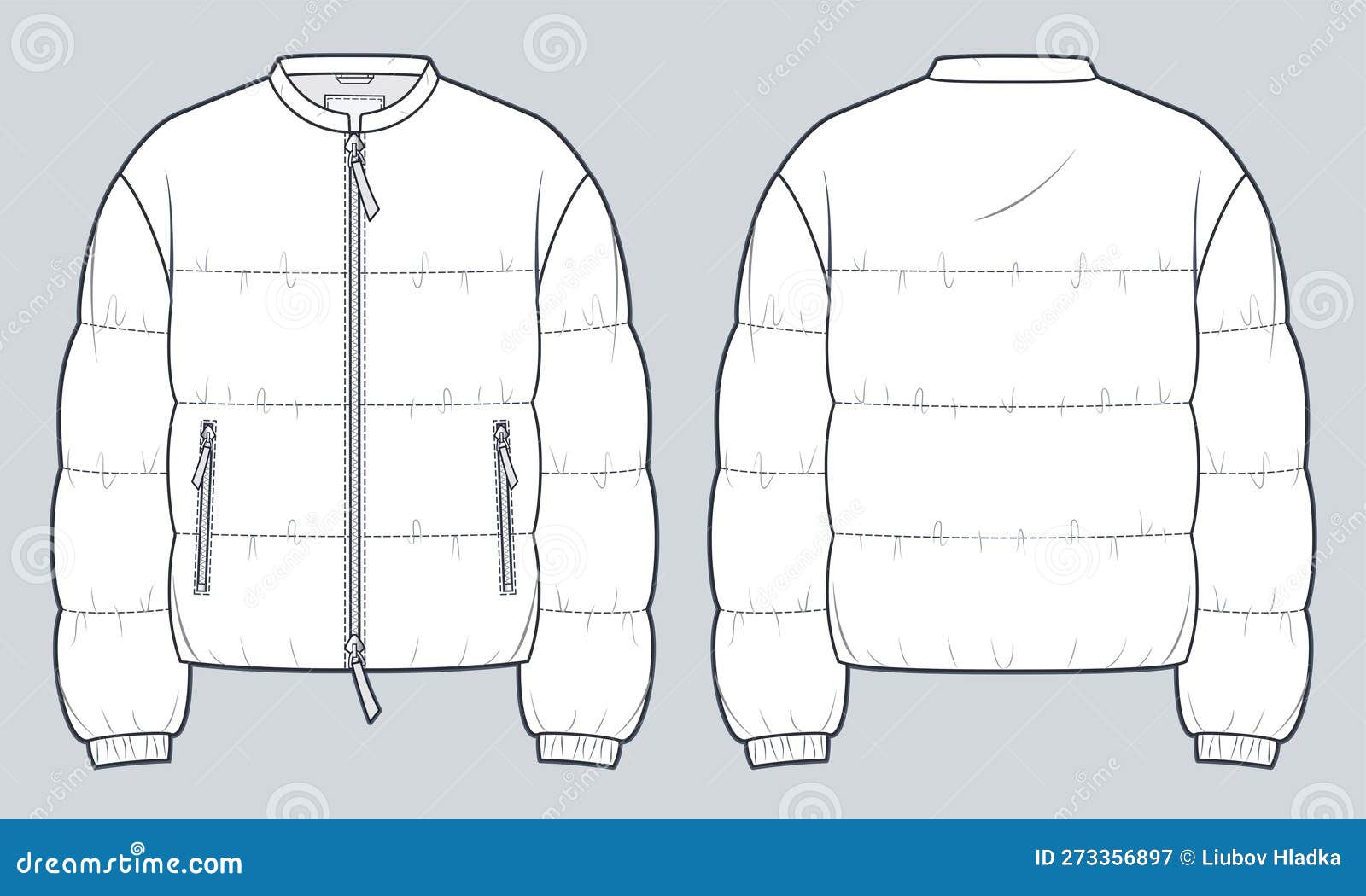 Zip-up Down Jacket Technical Fashion Illustration. Quilted Padded ...