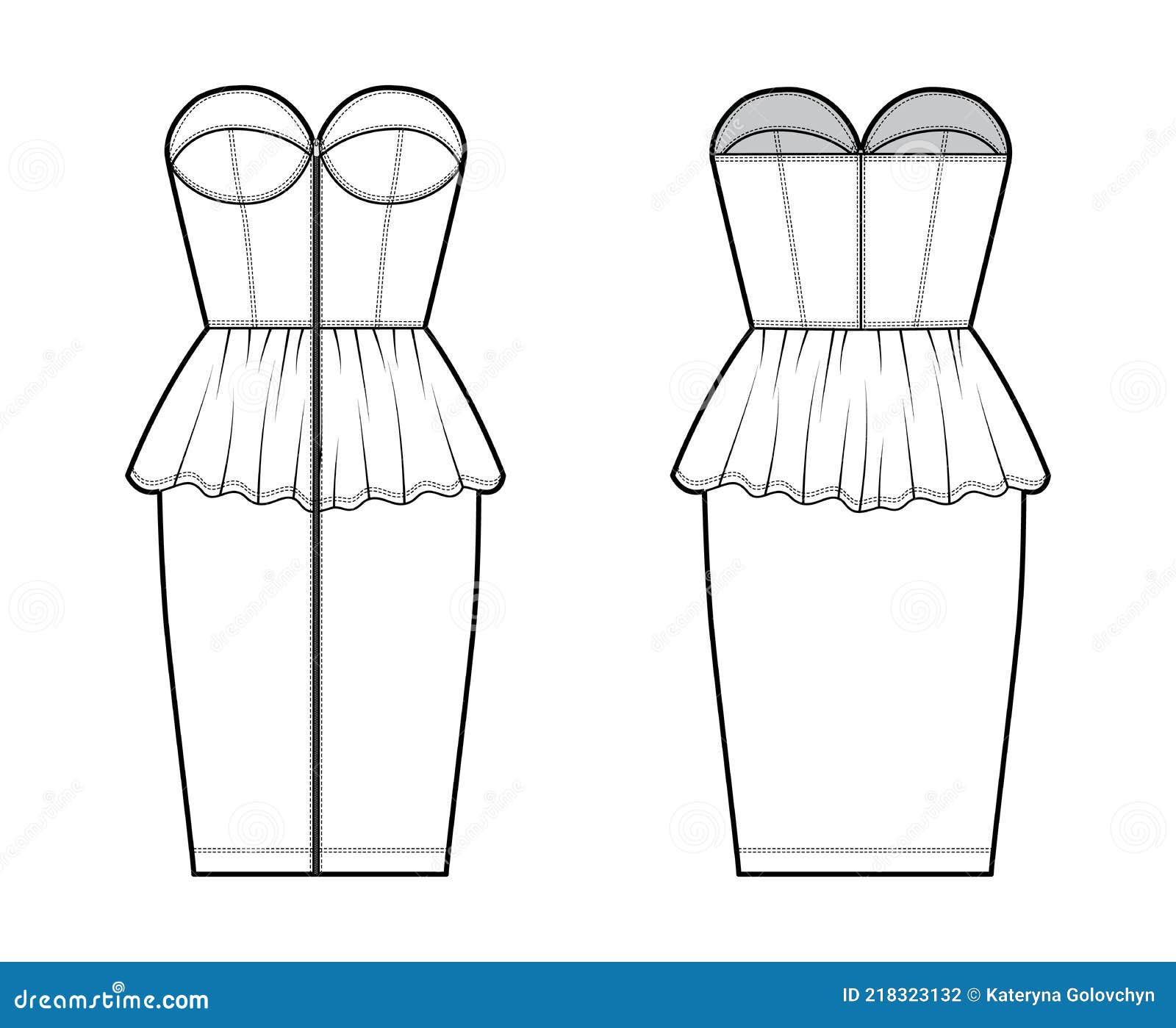 Bustier Dress Technical Fashion Illustration With Shoulder Straps ...