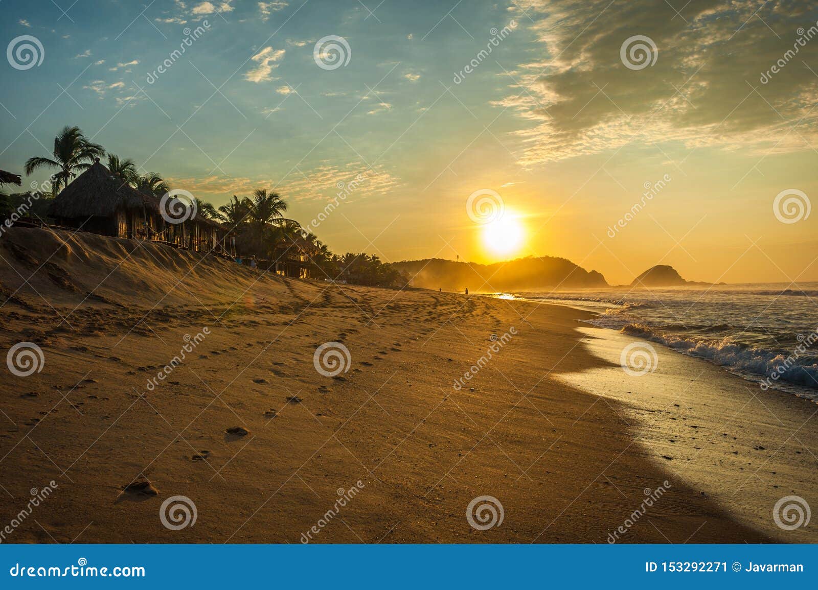 zipolite beach at sunrise, pacific coast of mexico
