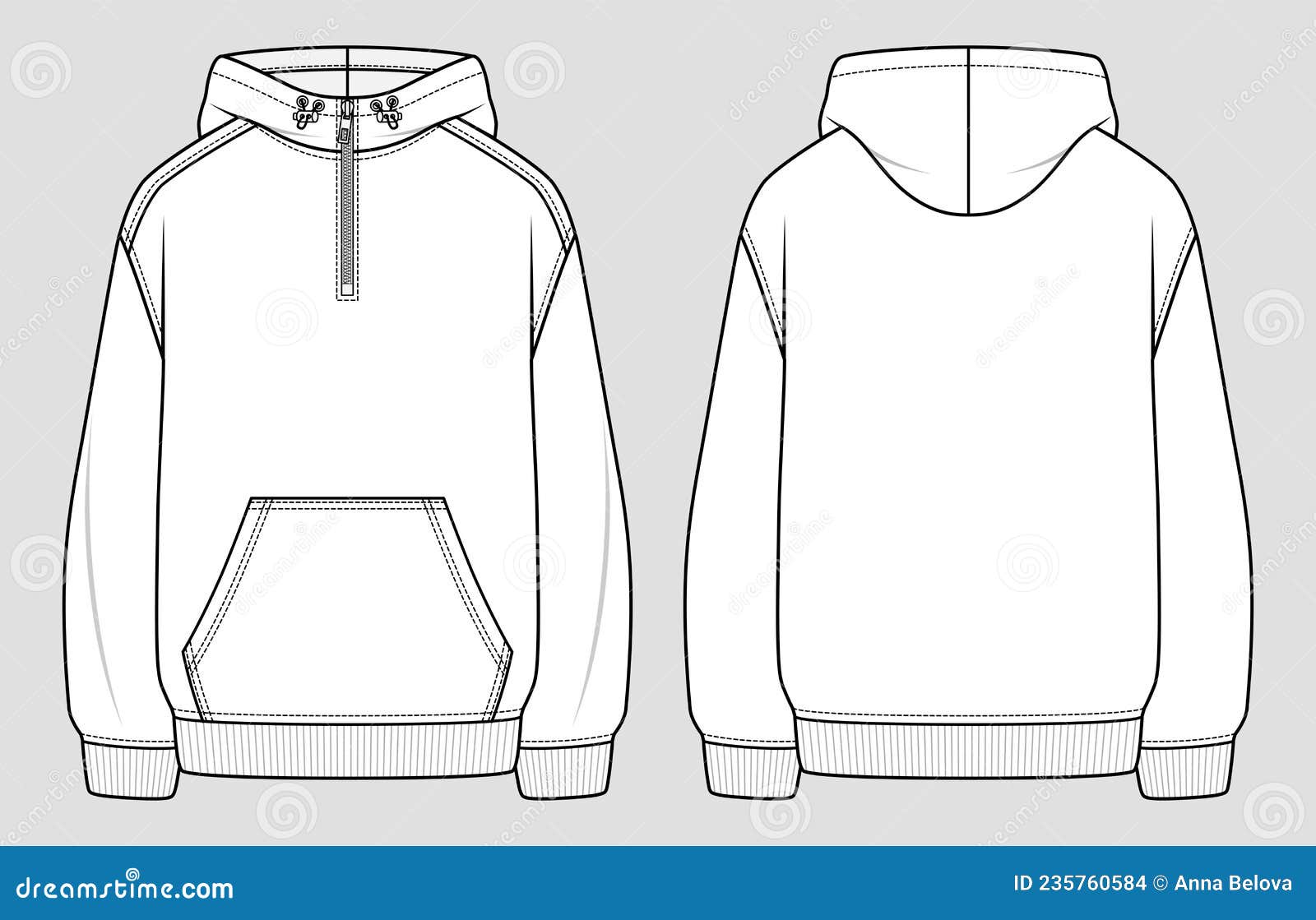 Zipped Hoodie. Vector Technical Sketch. Mockup Template Stock Vector ...